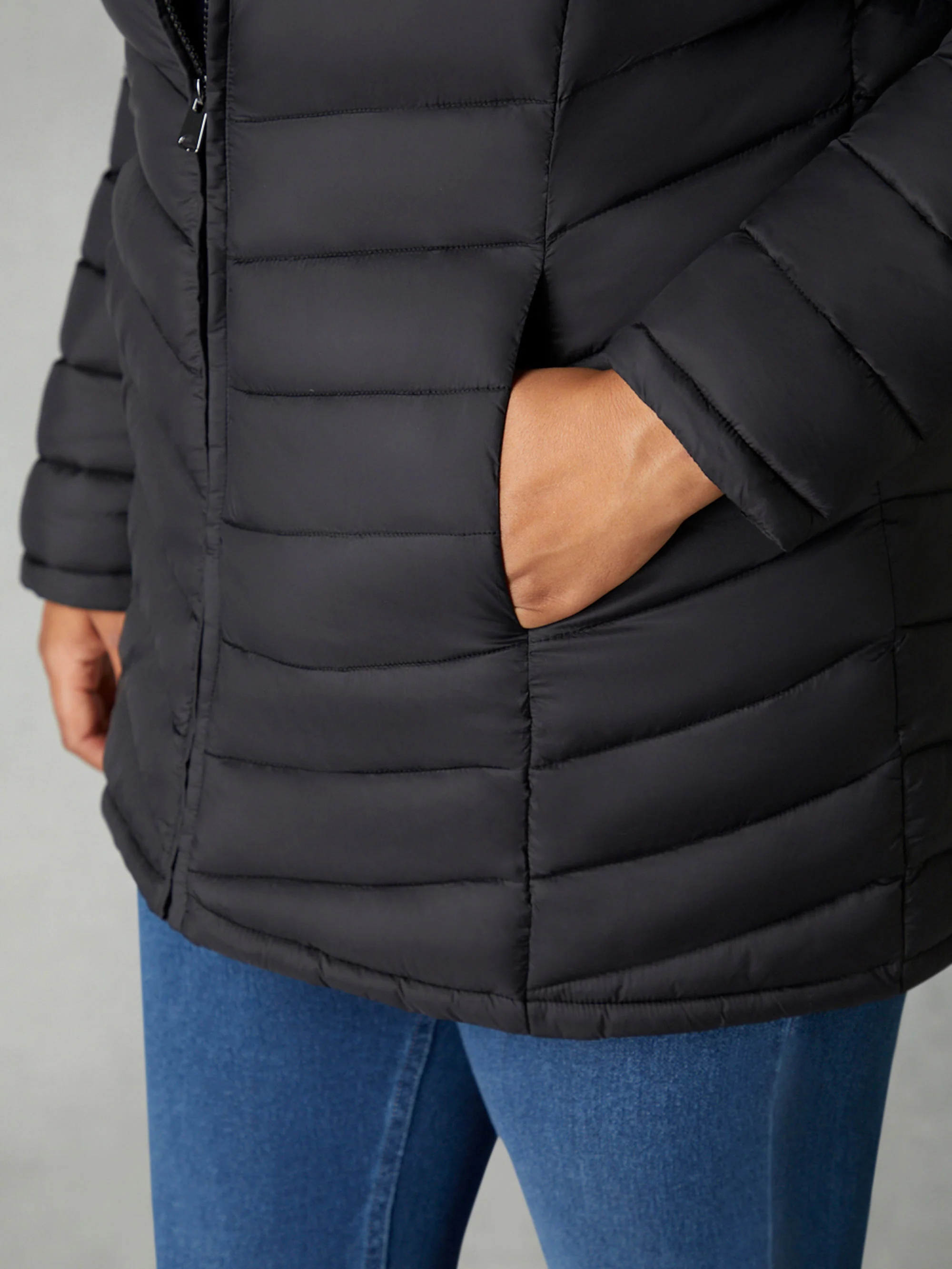 Black Chevron Packable Puffer Coat - Image 2