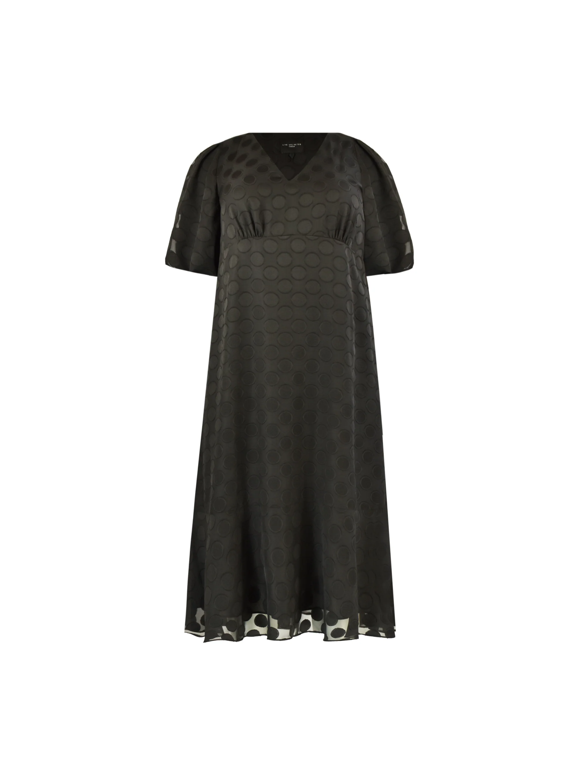 Black Chiffon Burnout Spot Short Sleeve Midi Dress - Image 6
