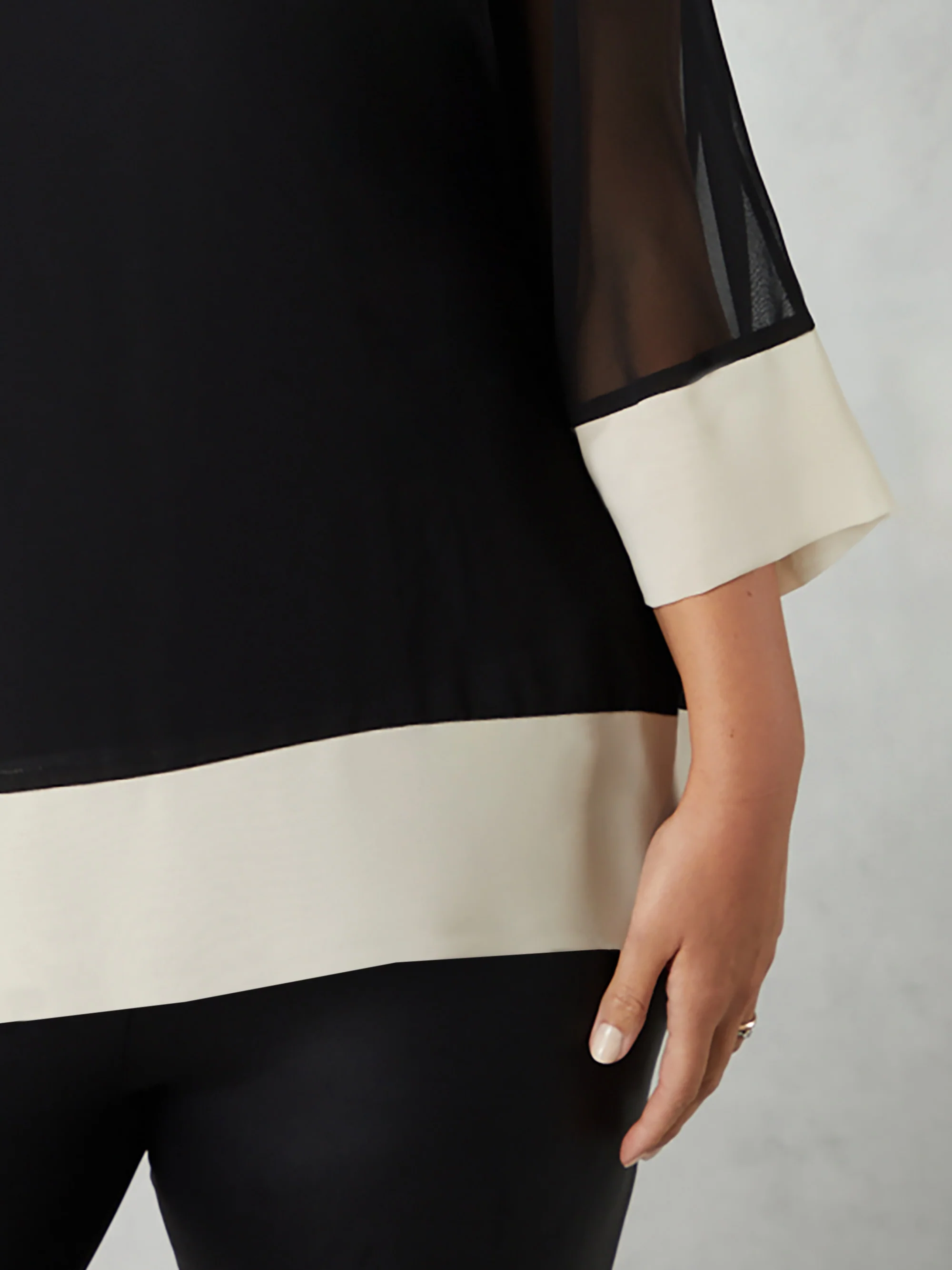 Black Chiffon Contrast Hem Overlay Top - Image 3