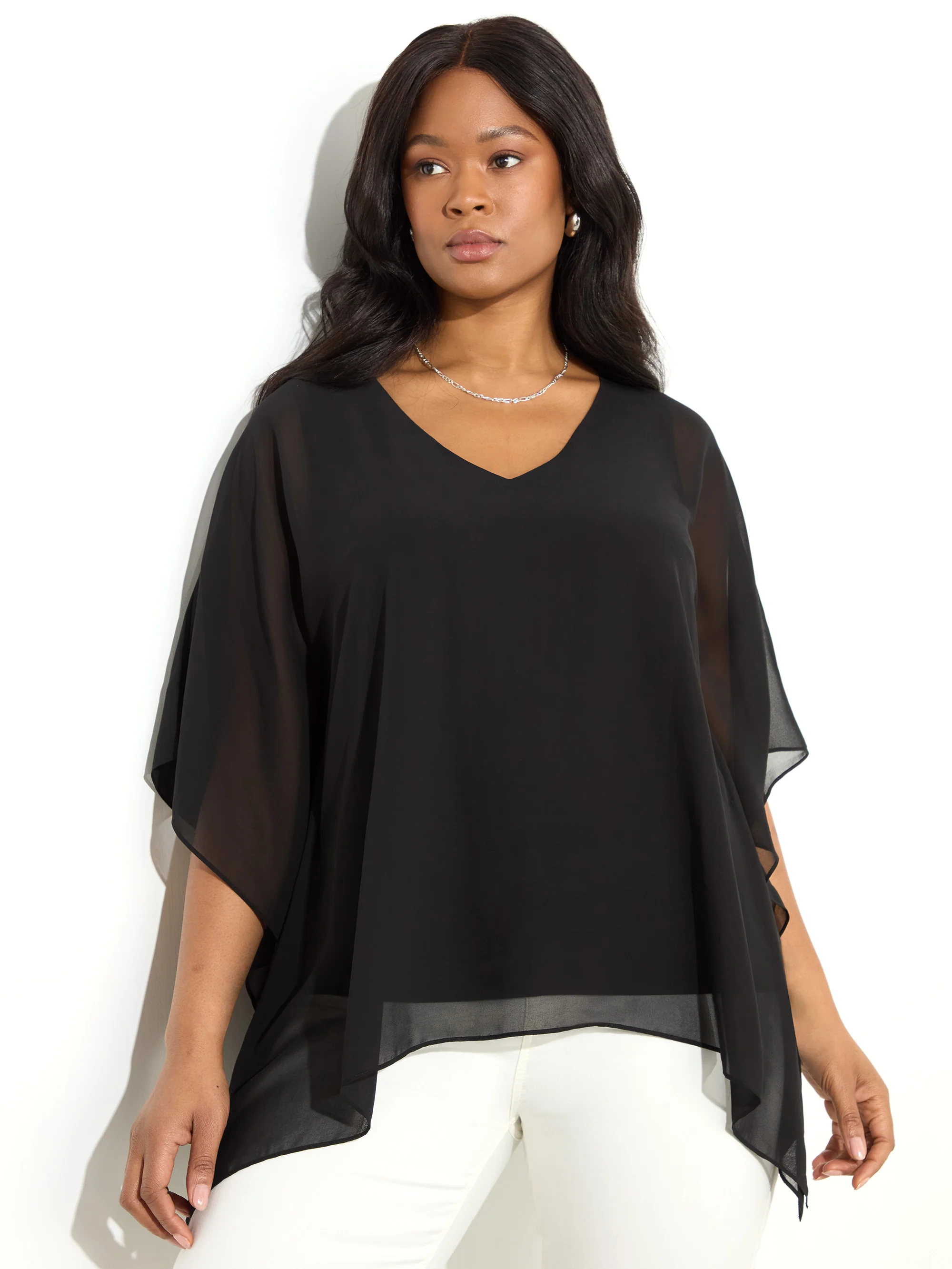 Black Chiffon Overlay Hanky Hem Top - Image 3