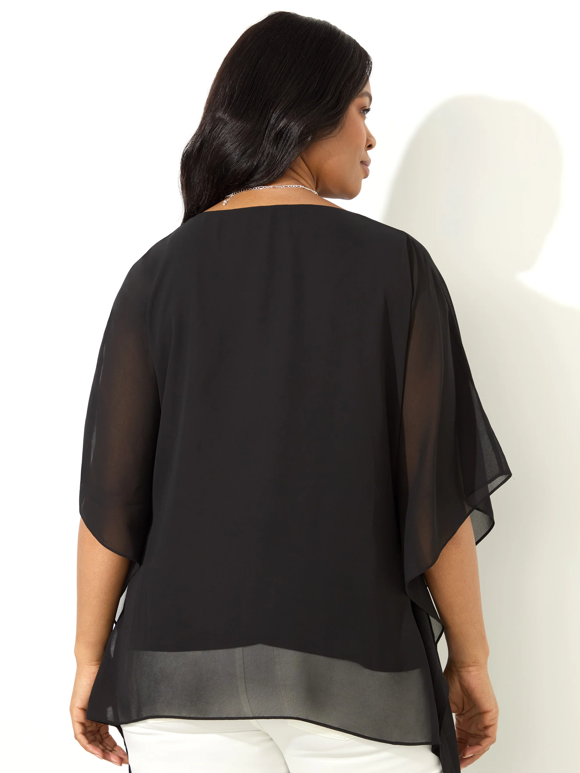 Black Chiffon Overlay Hanky Hem Top - Image 4