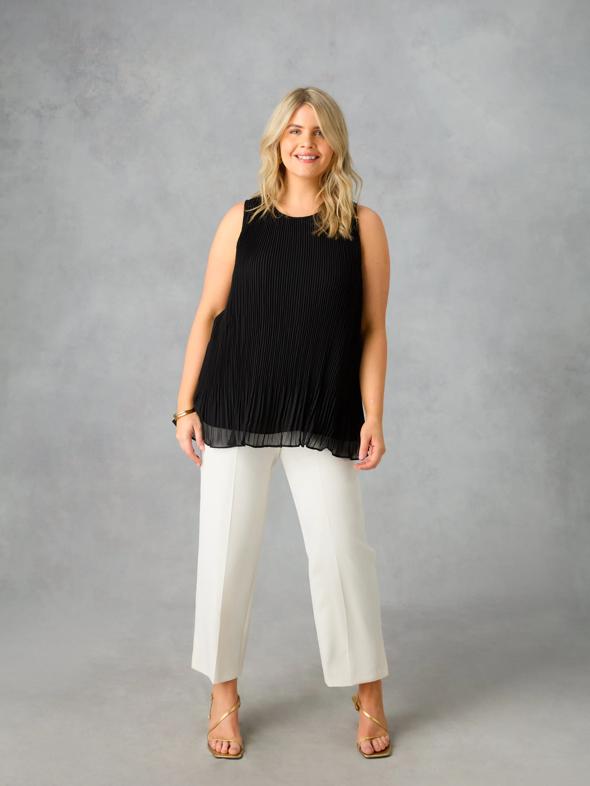 Black Chiffon Pleated Vest Top - Image 2