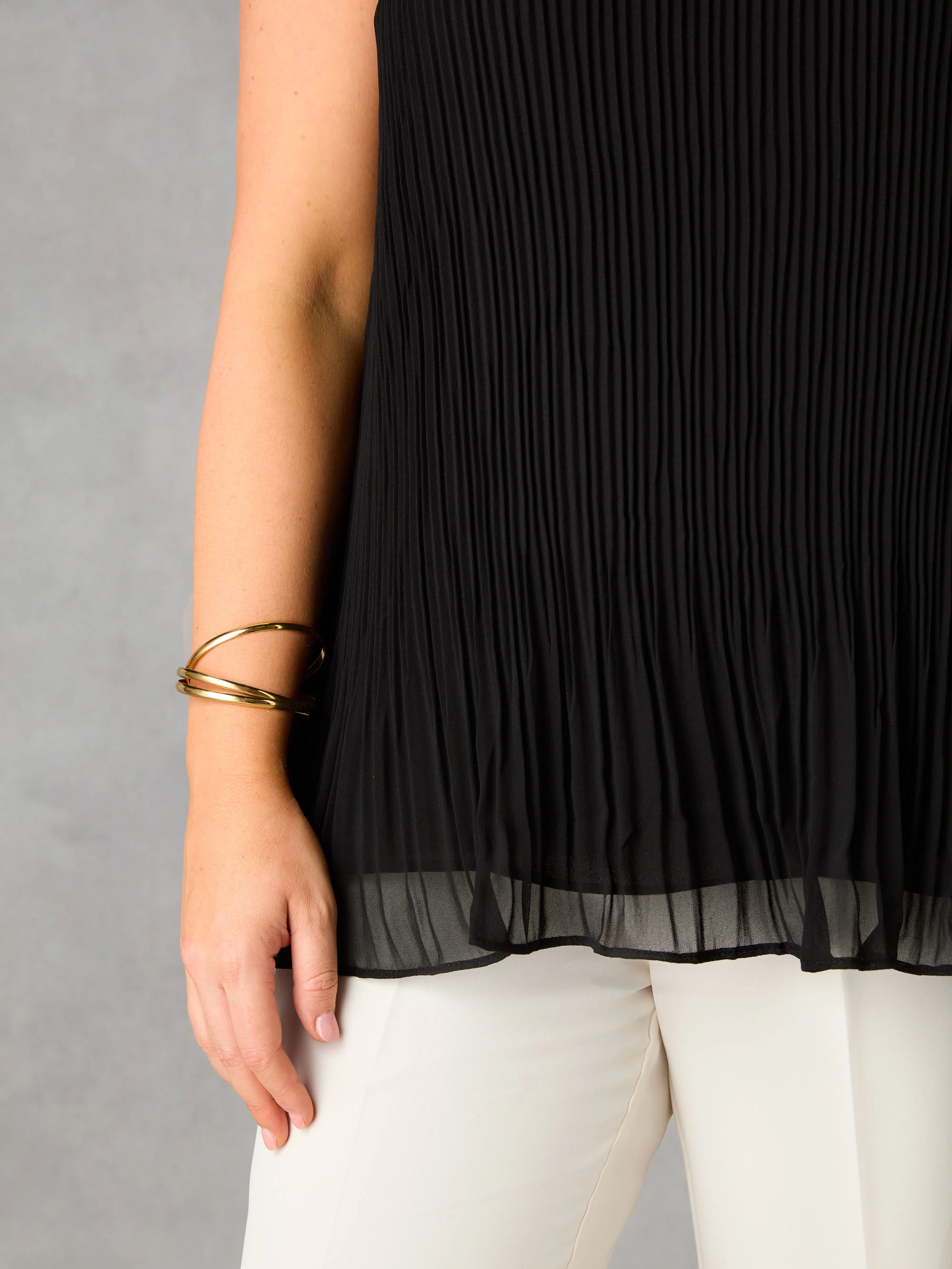 Black Chiffon Pleated Vest Top - Image 3