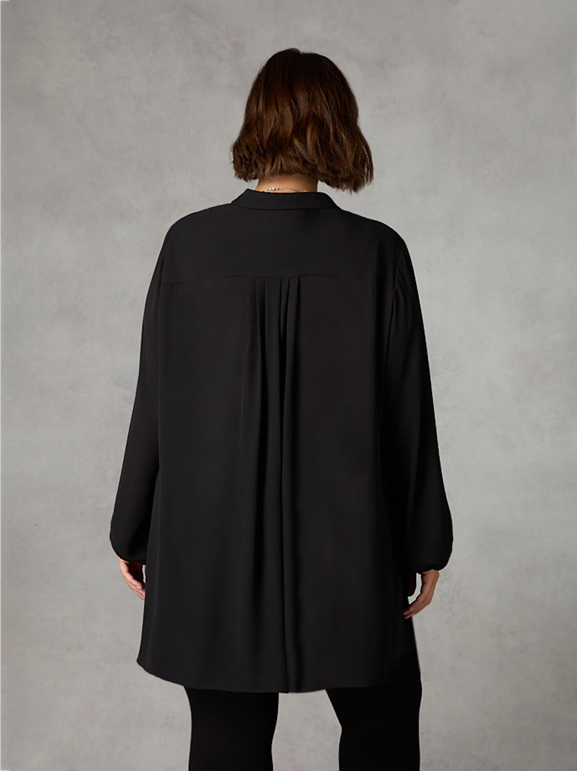 Black Chiffon Trim Front Longline Shirt - Image 4