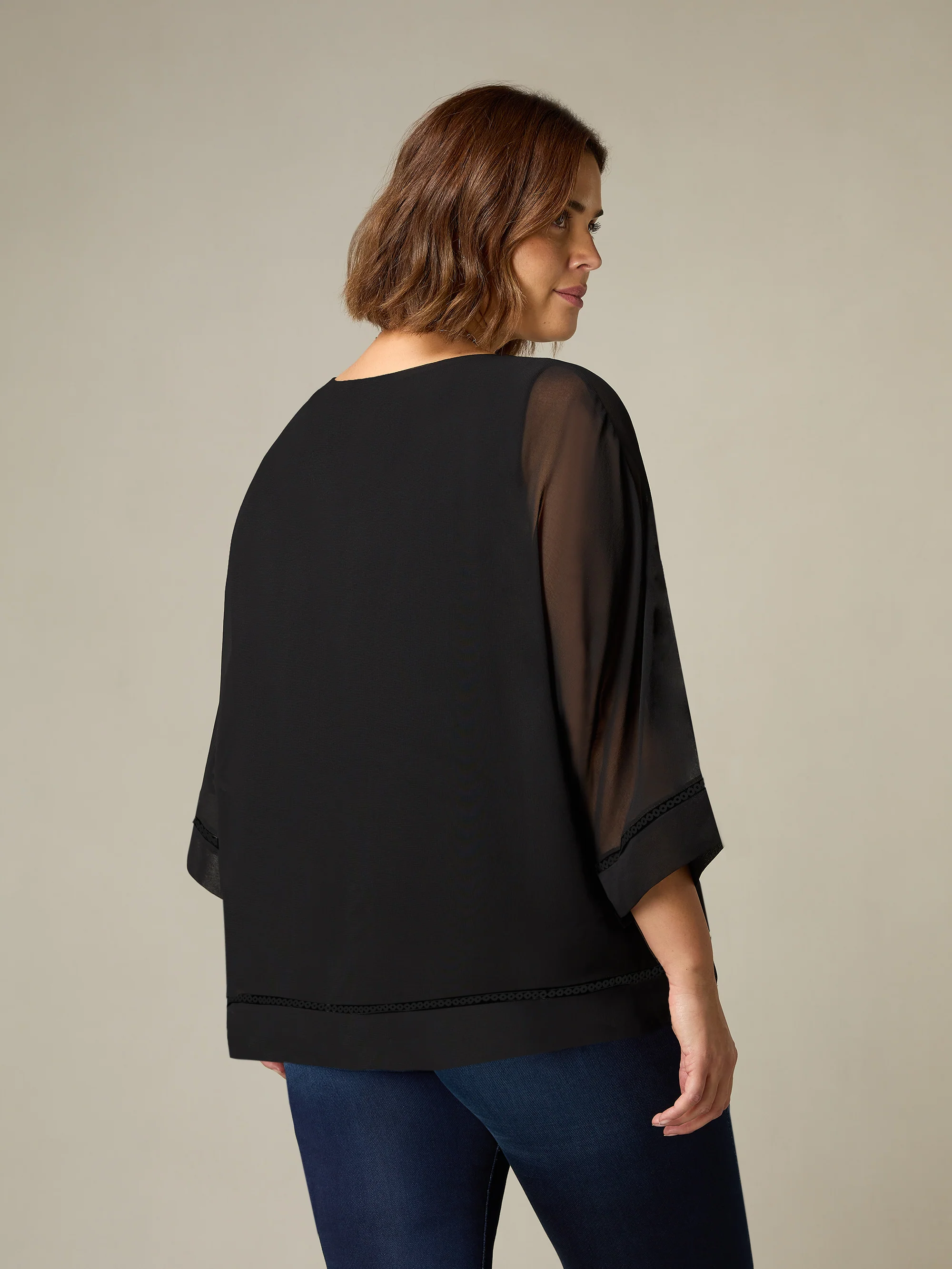 Black Chiffon Trim Insert Overlay Top - Image 3