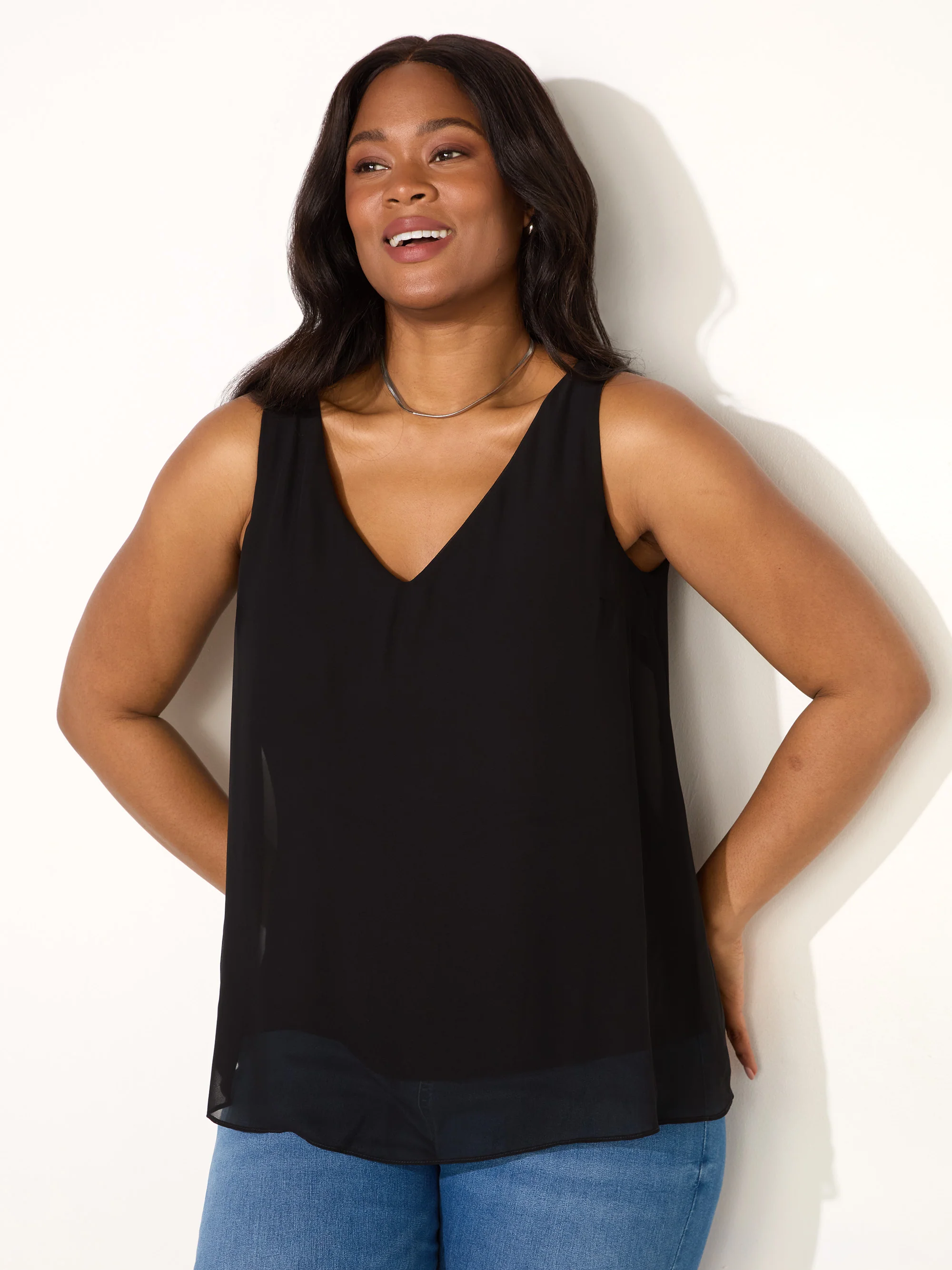 Black Chiffon V Neck Swing Vest - Image 2