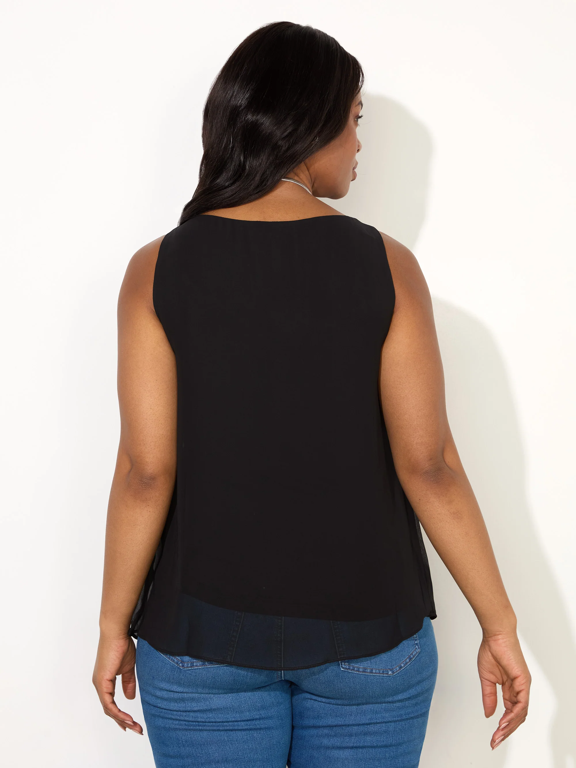 Black Chiffon V Neck Swing Vest - Image 4