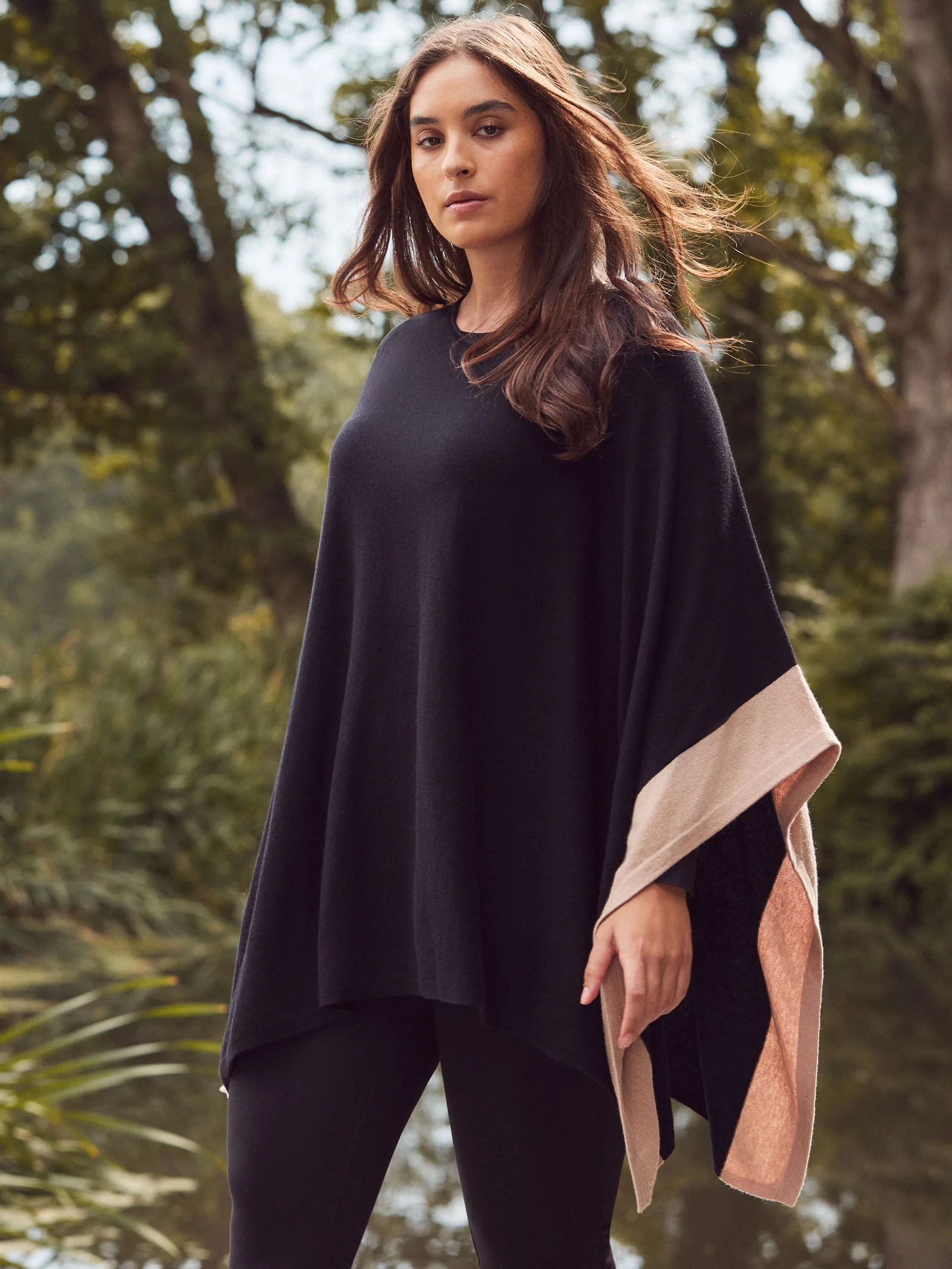 Black & Stone Colour Block Knit Poncho - Image 4