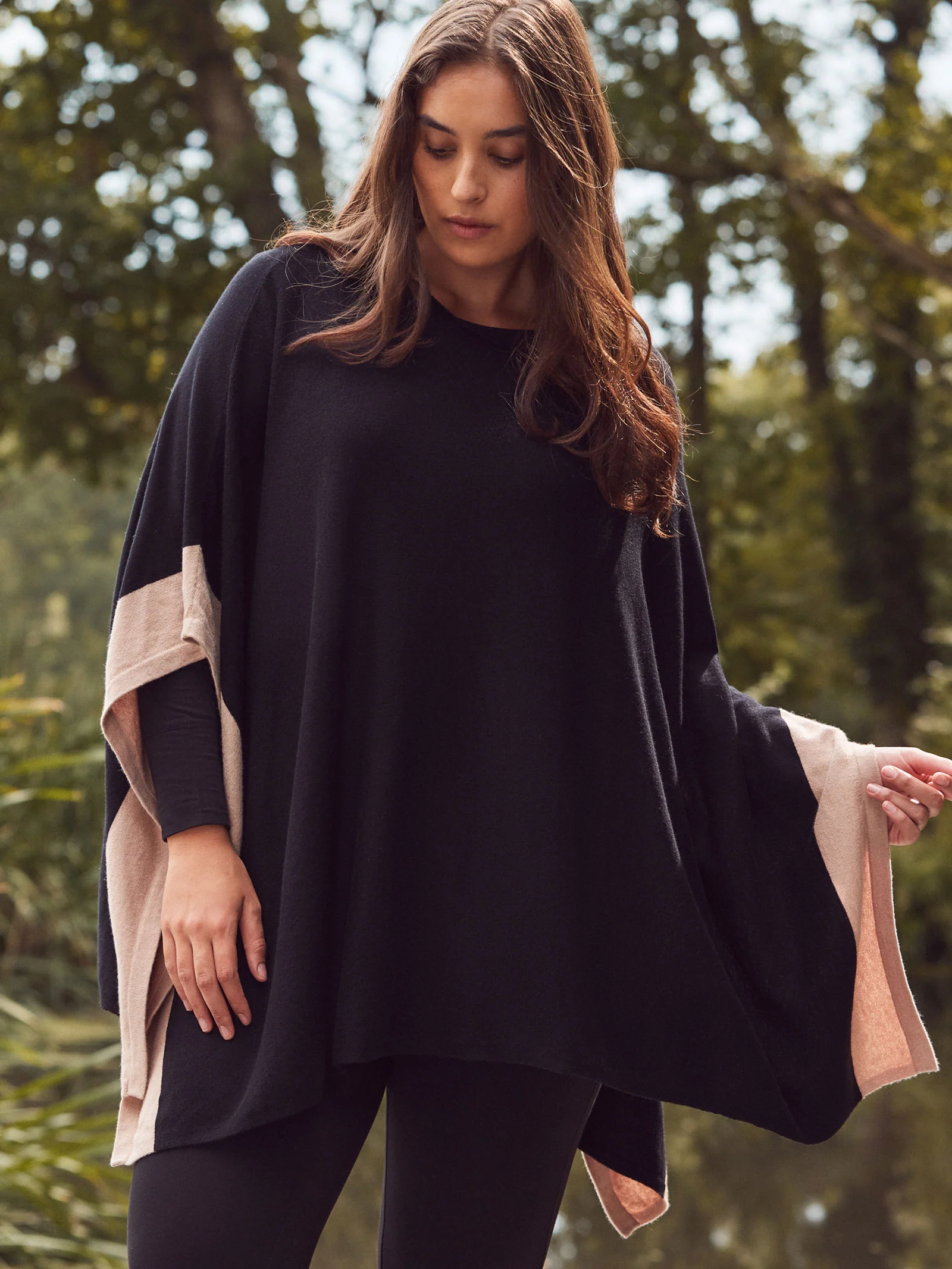 Black & Stone Colour Block Knit Poncho - Image 7