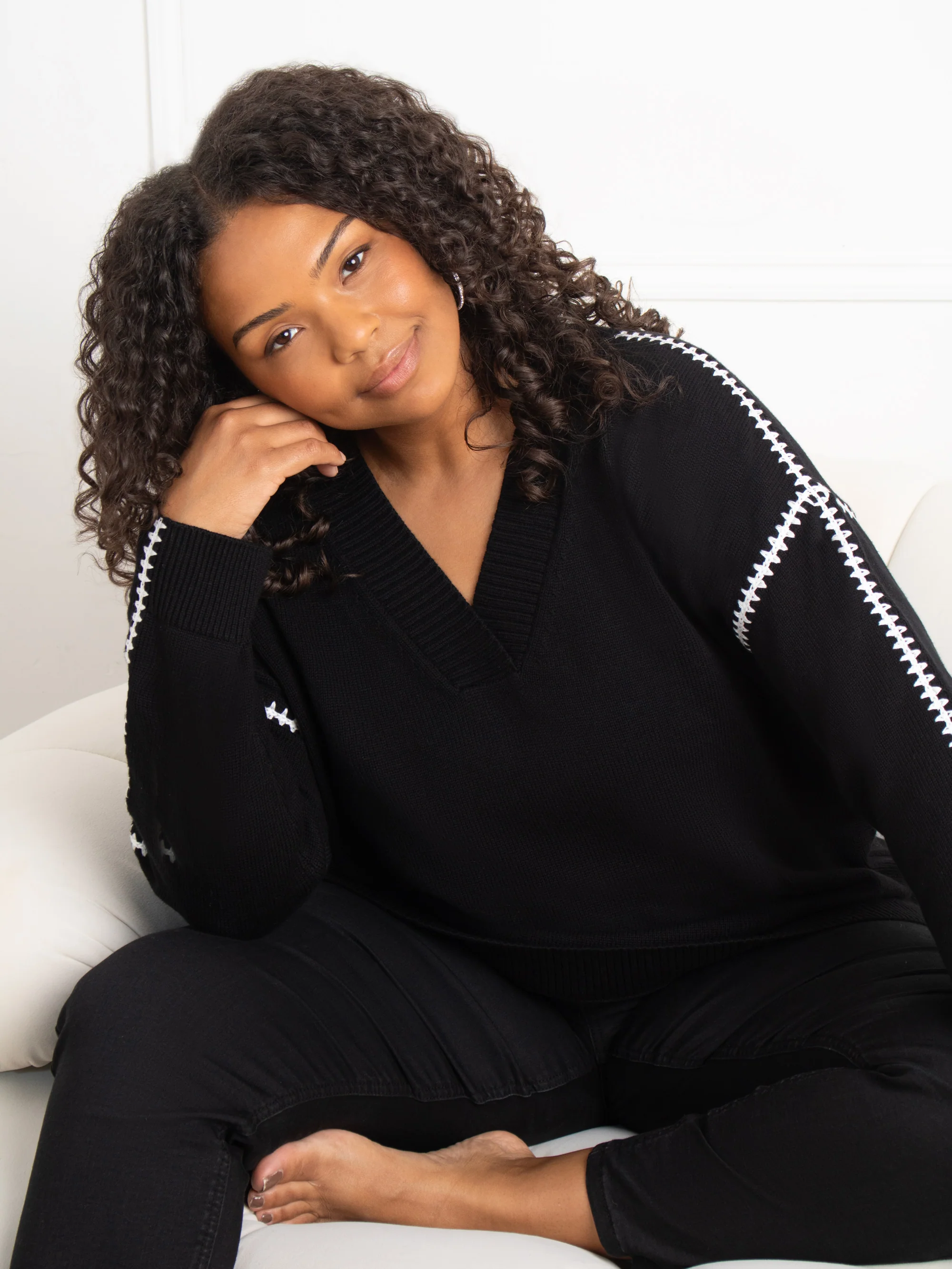 Black Contrast Stitch Jumper - Image 2