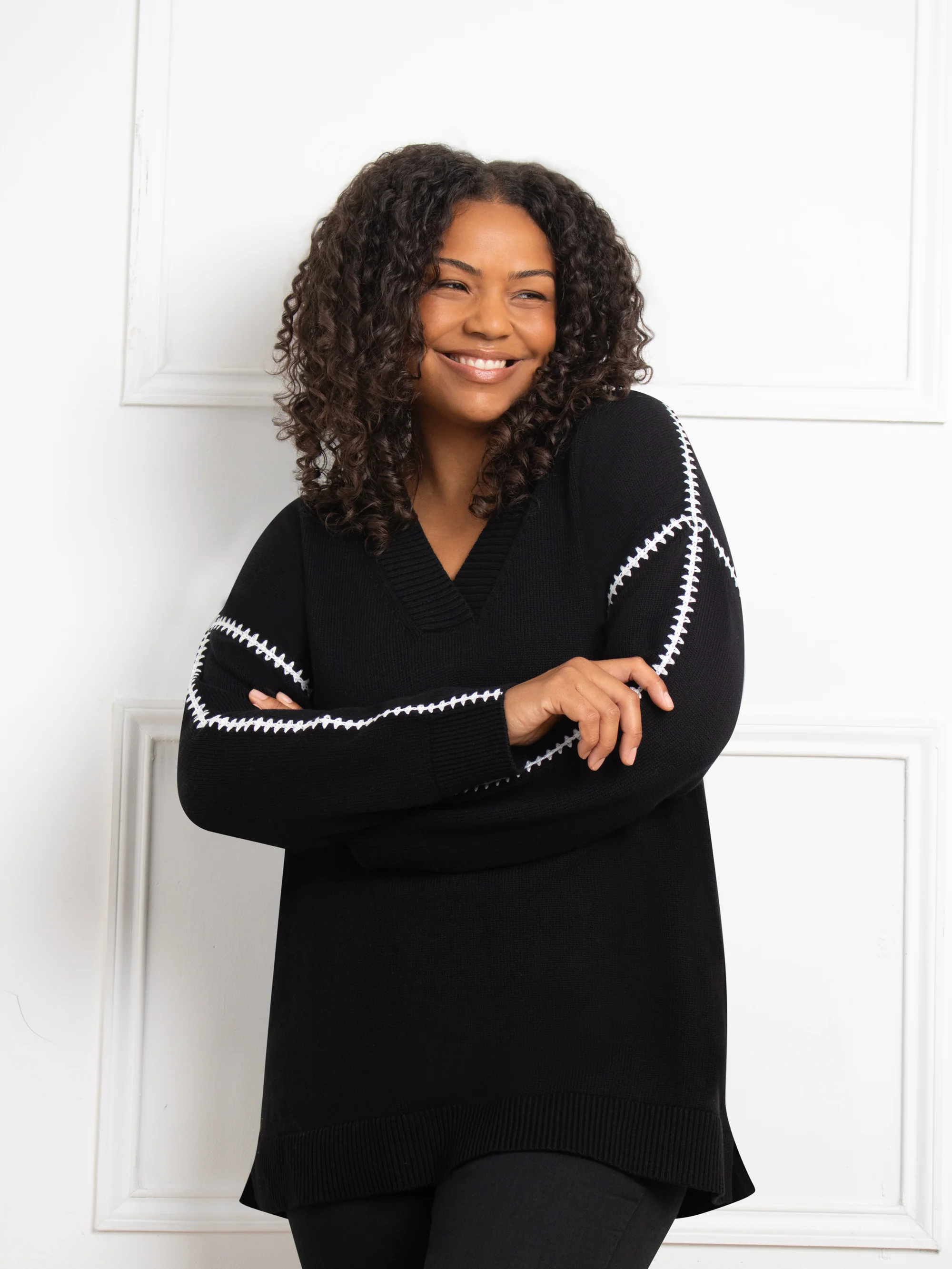 Black Contrast Stitch Jumper - Image 3