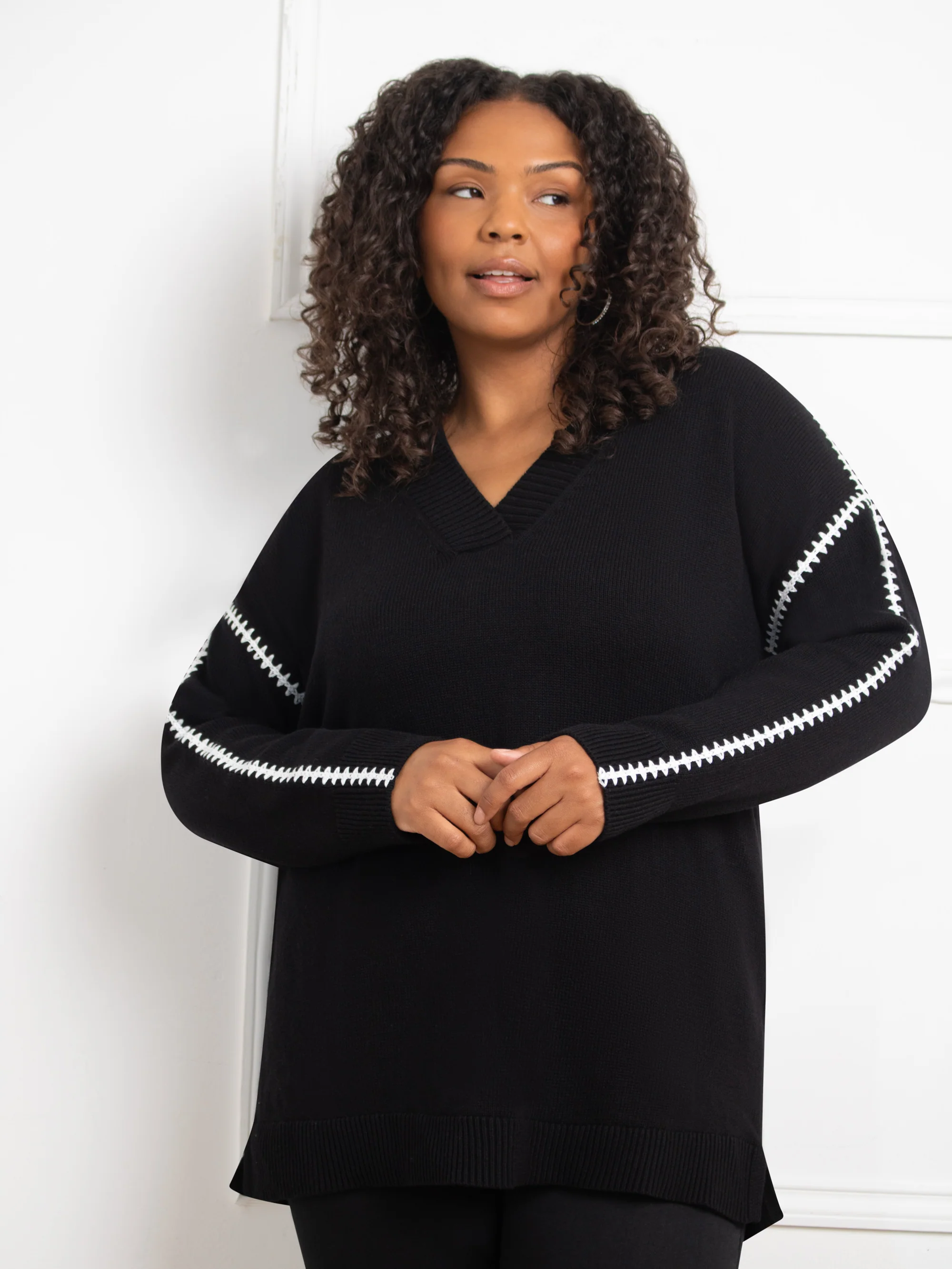 Black Contrast Stitch Jumper - Image 4