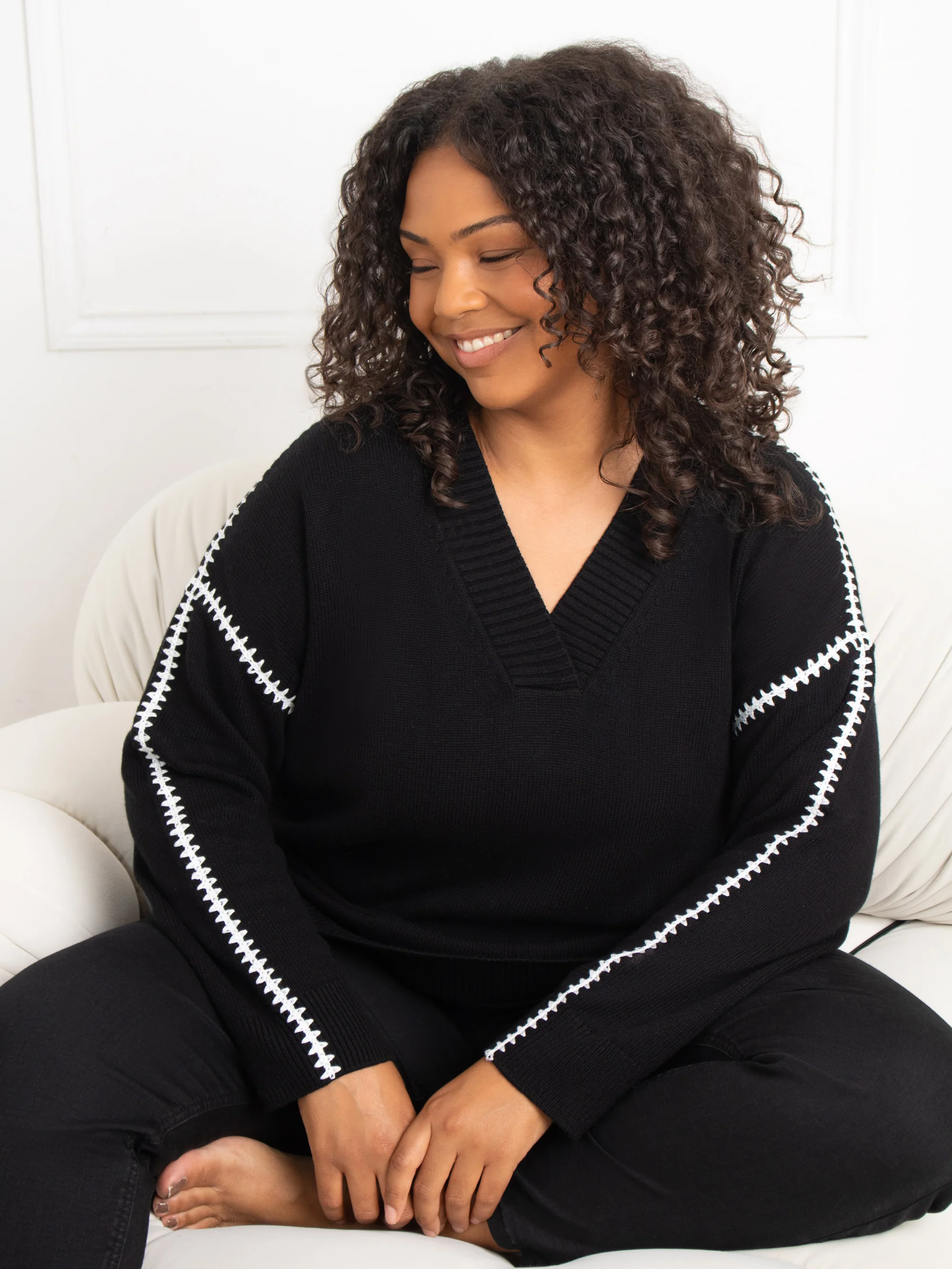 Black Contrast Stitch Jumper - Image 5