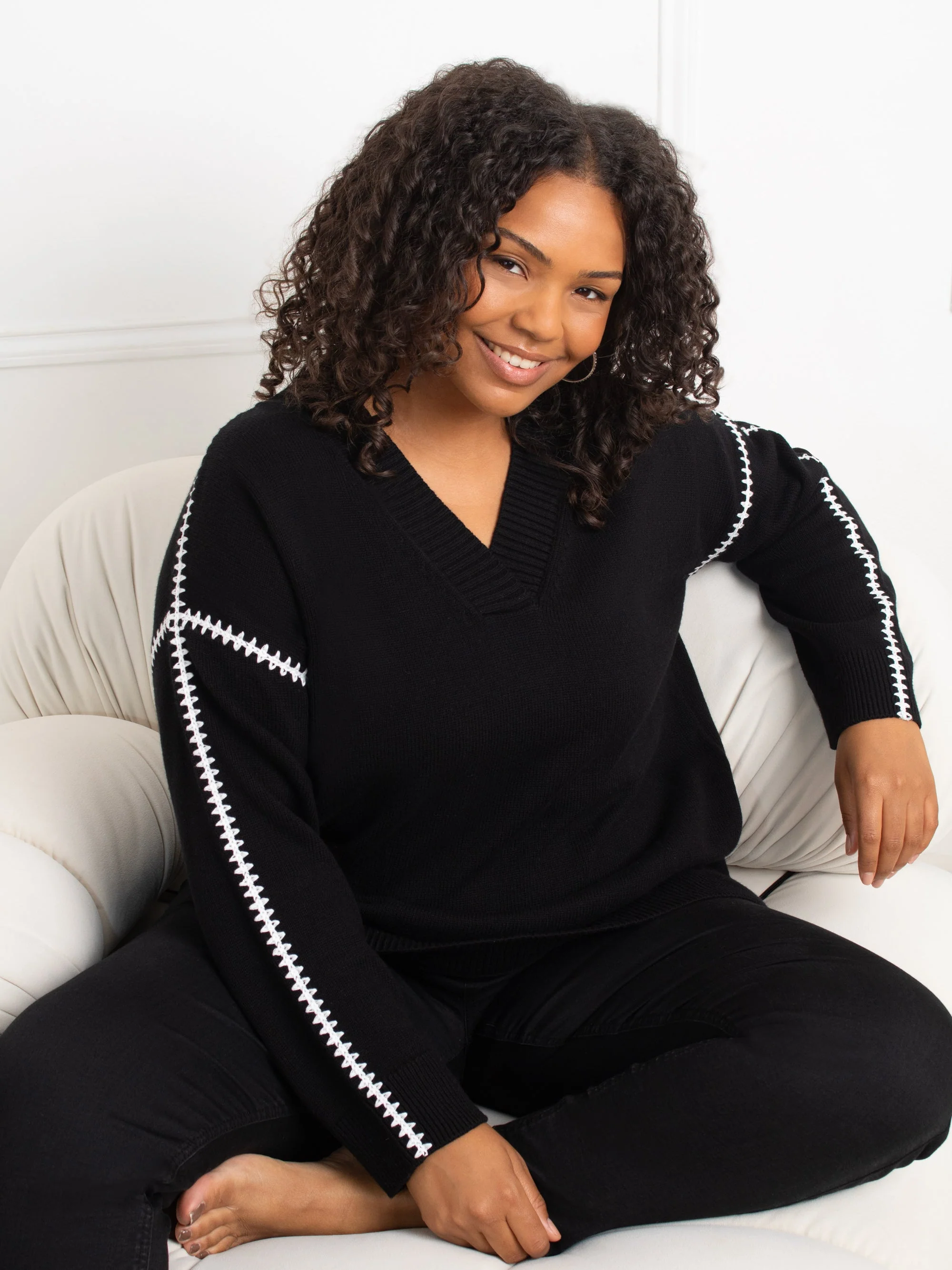 Black Contrast Stitch Jumper - Image 7