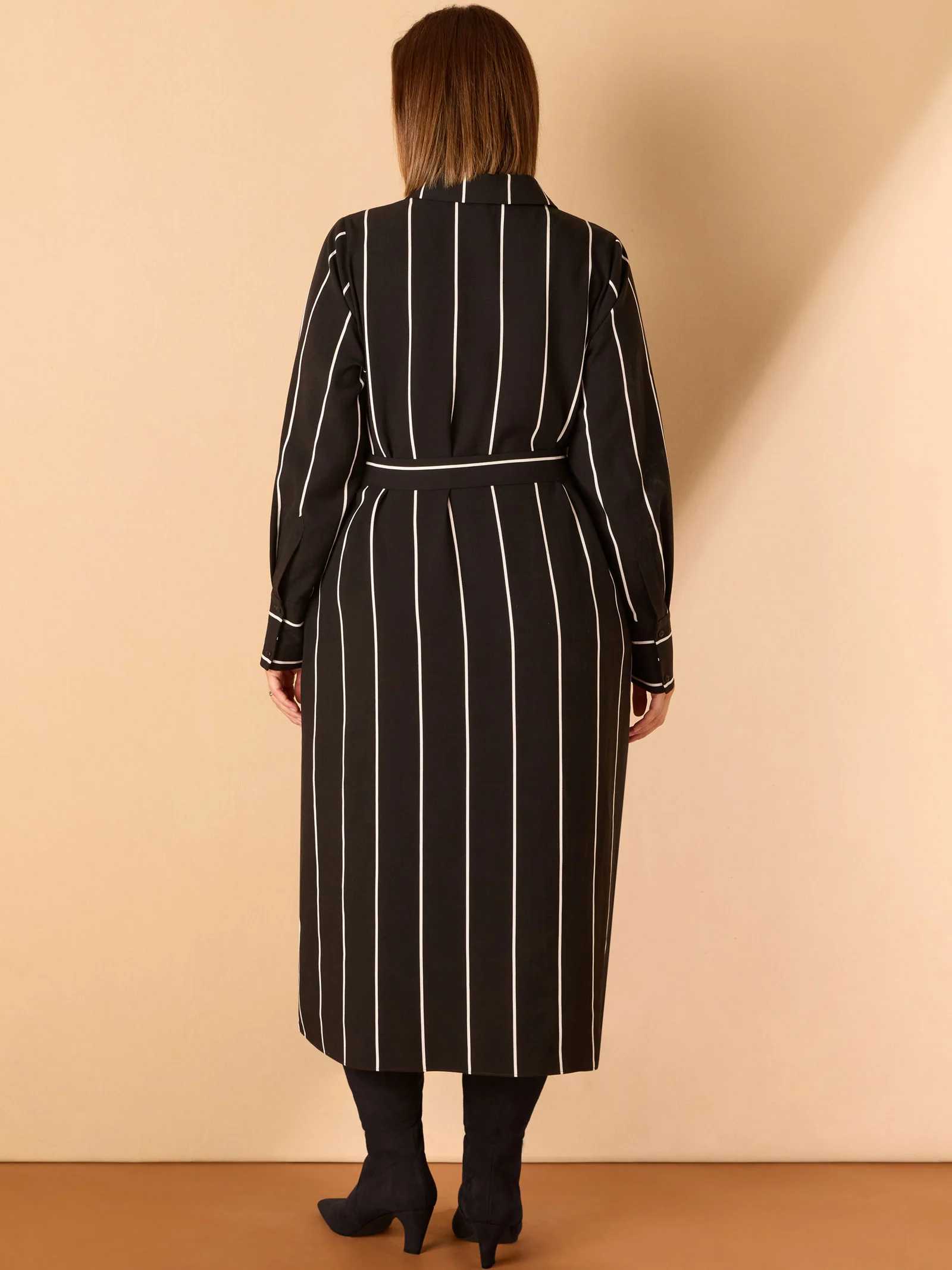 Black Contrast Stripe Belted Midaxi Shirt Dress - Image 3