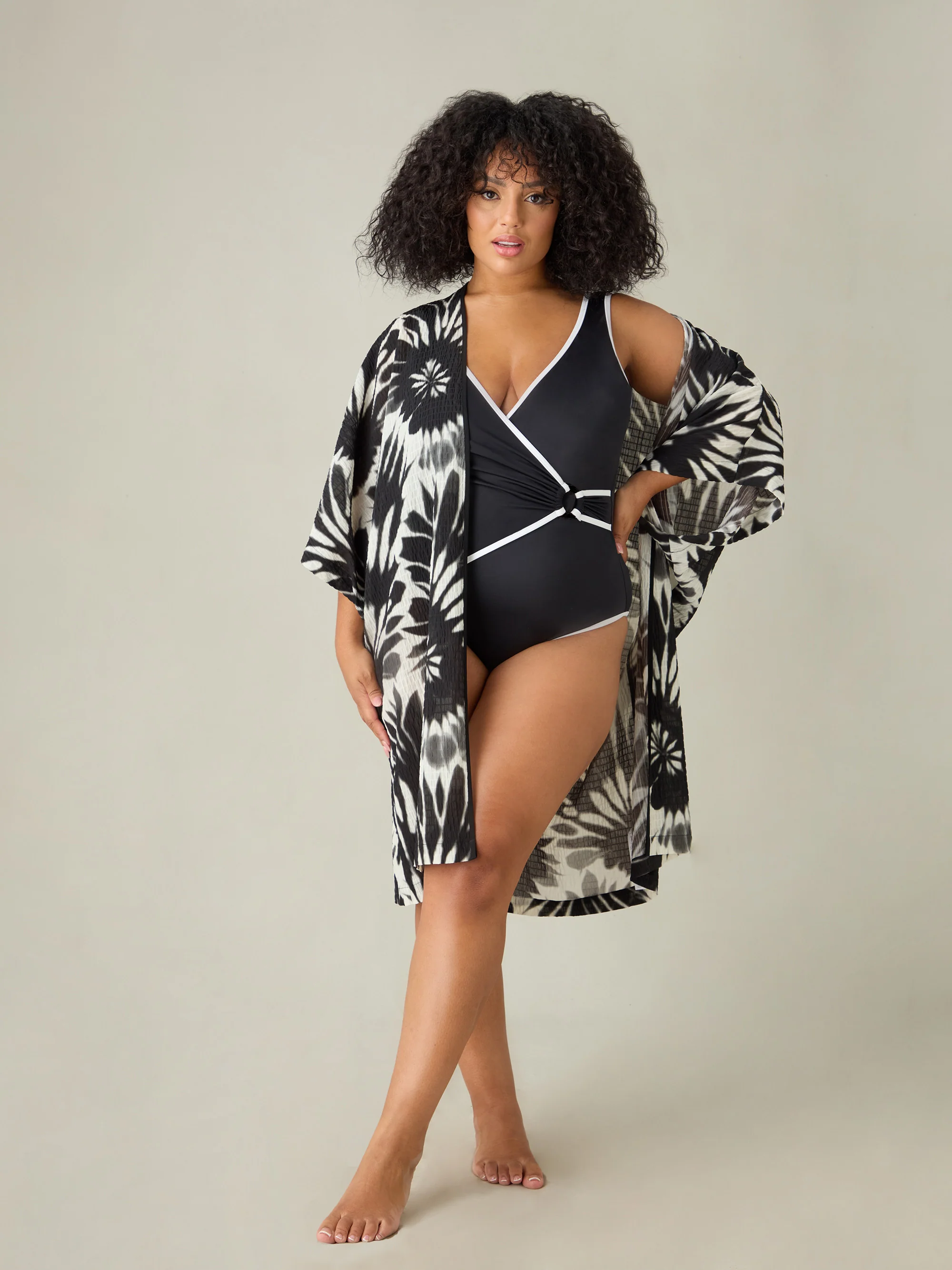 Black Contrast Wrap Front Swimsuit - Image 2