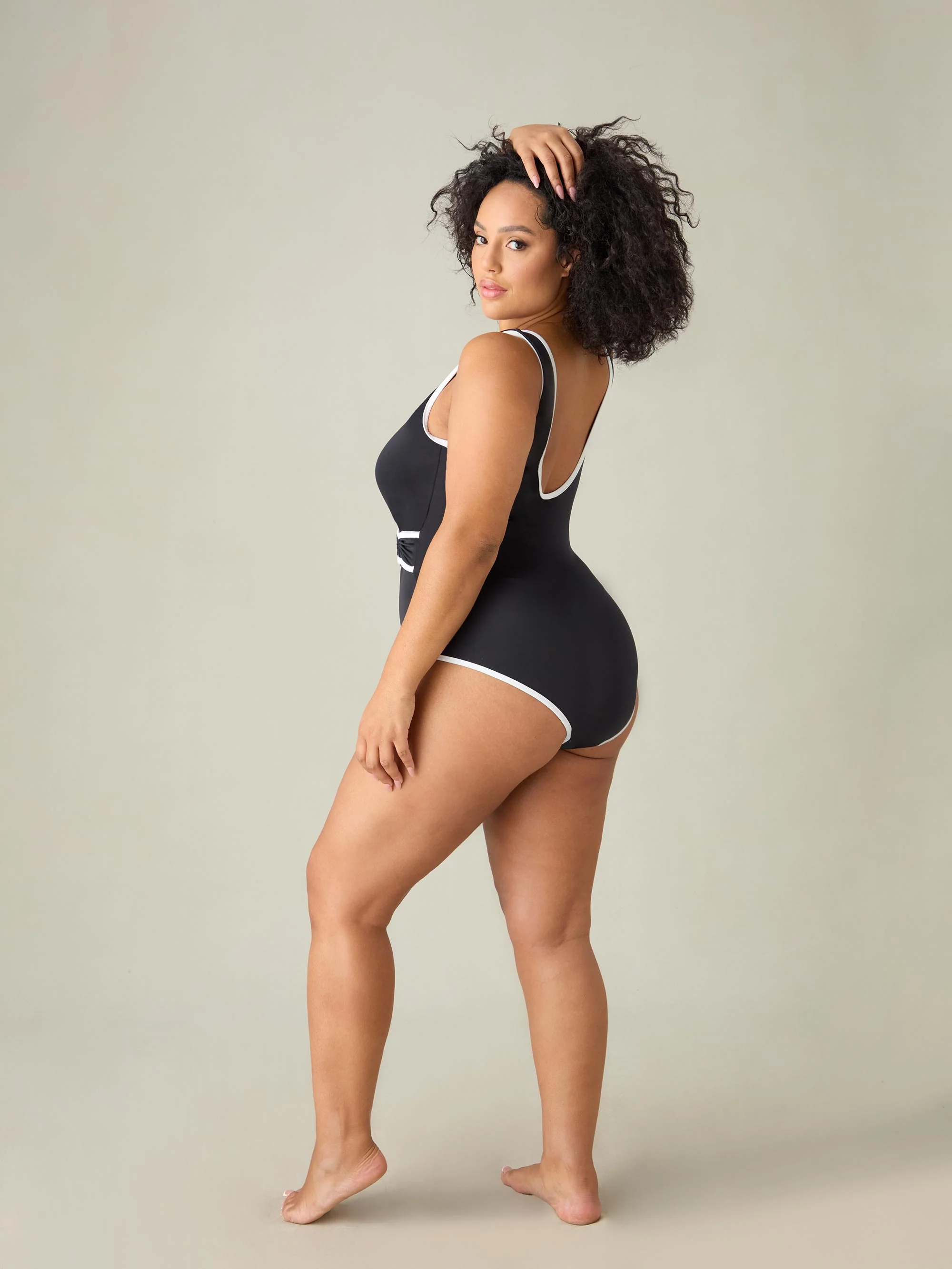 Black Contrast Wrap Front Swimsuit - Image 5