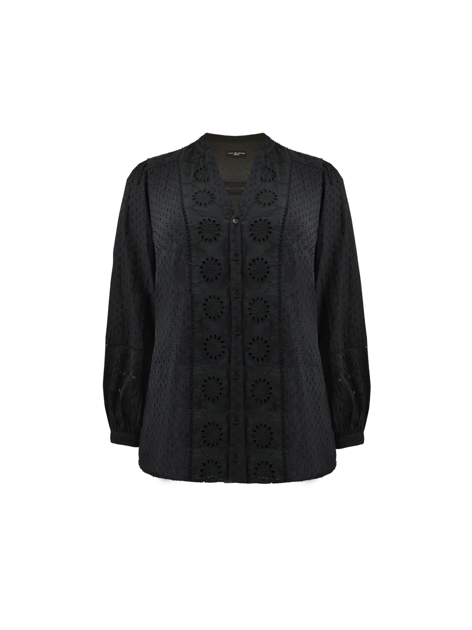 Black Cotton Broderie Detail Blouse - Image 4