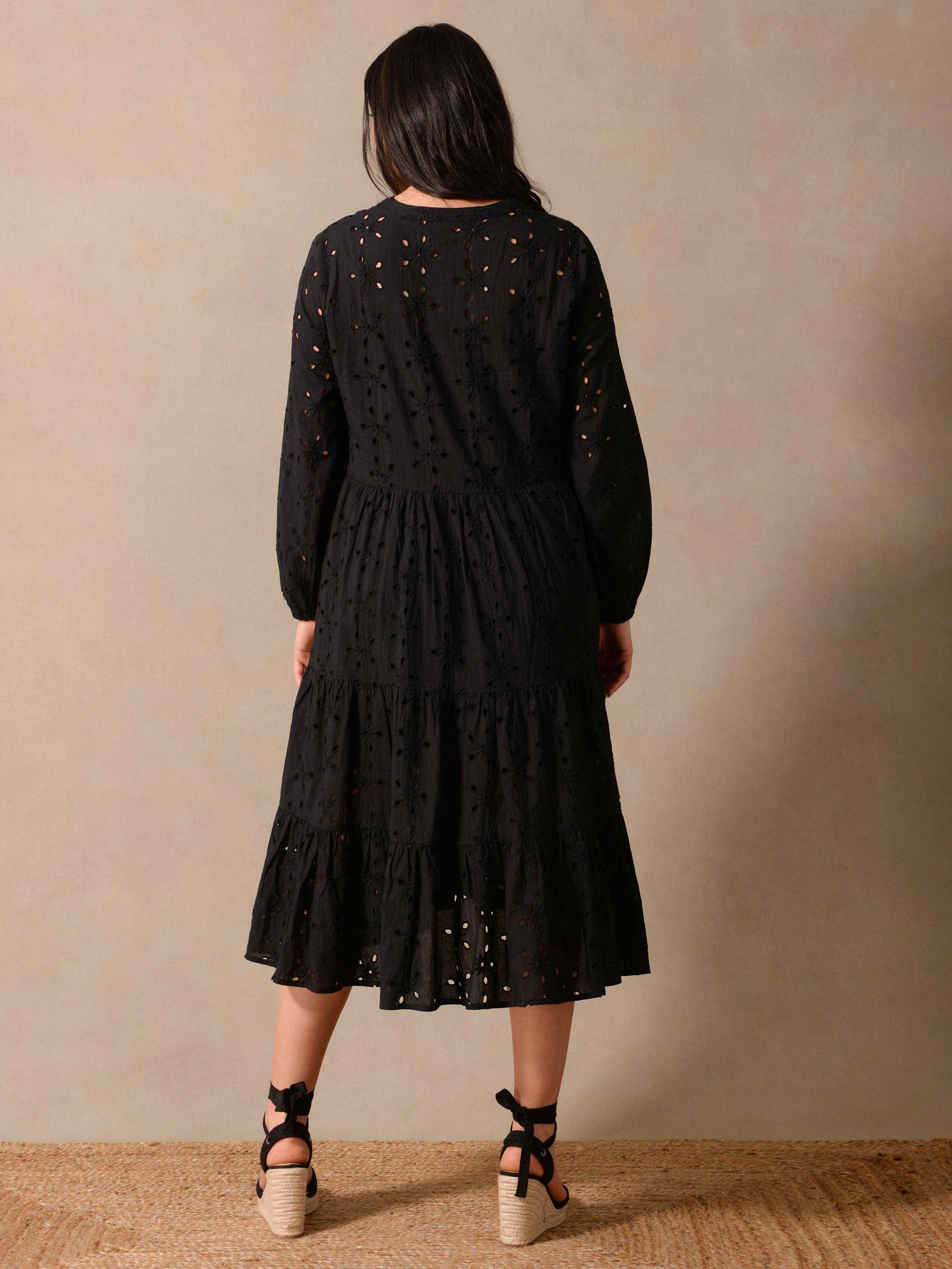 Black Cotton Broderie Midi Dress - Image 5