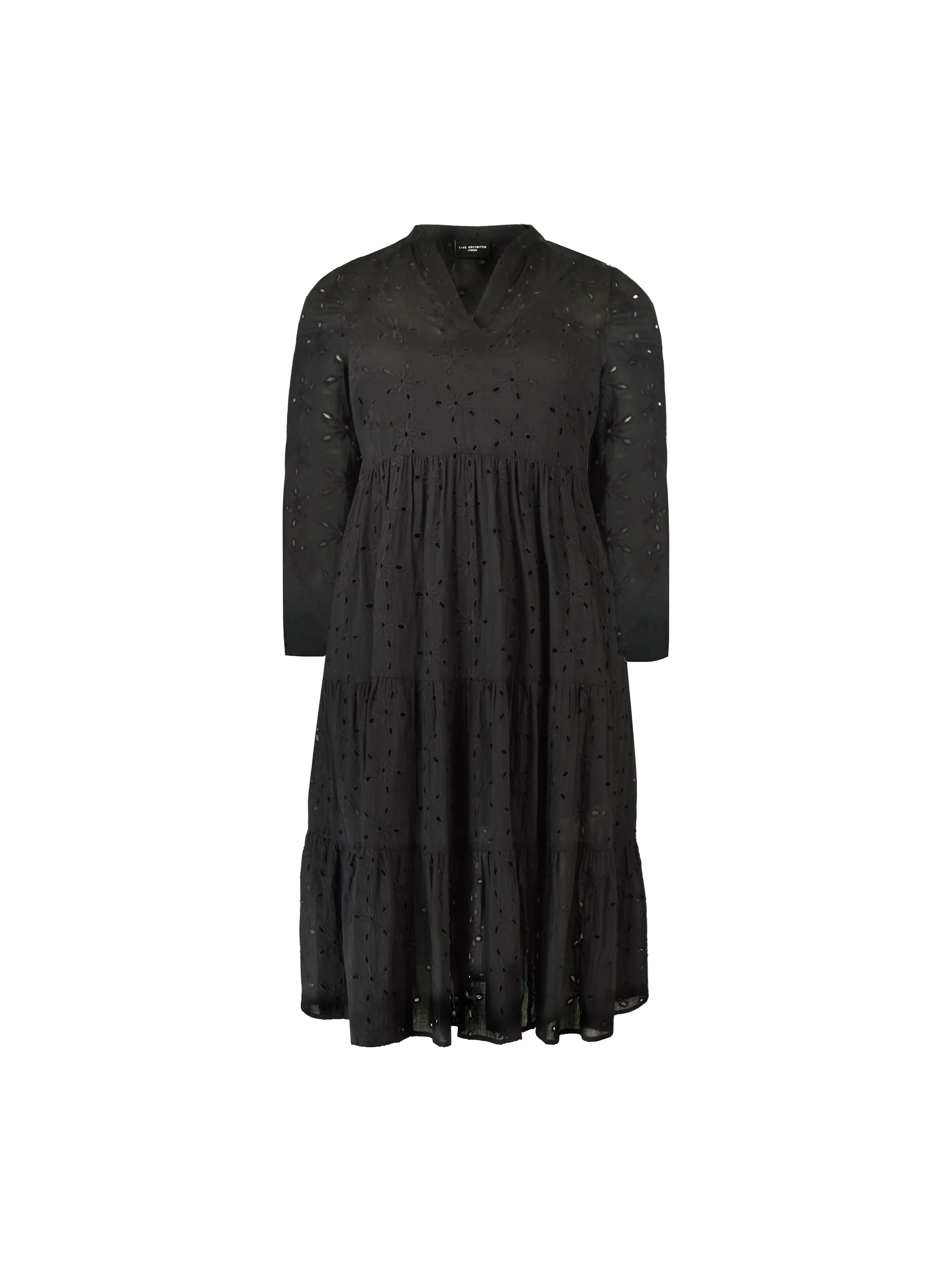 Black Cotton Broderie Midi Dress - Image 6