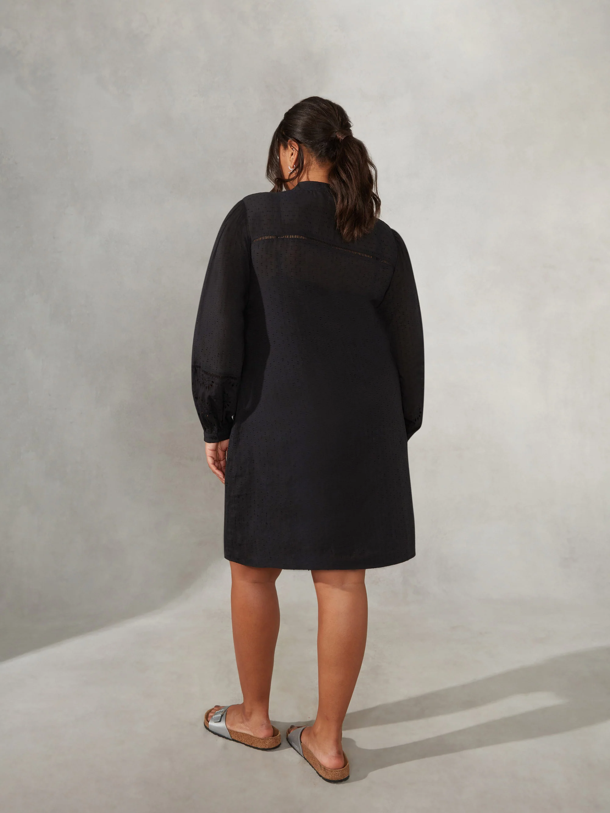 Black Cotton Broderie Shirt dress - Image 4
