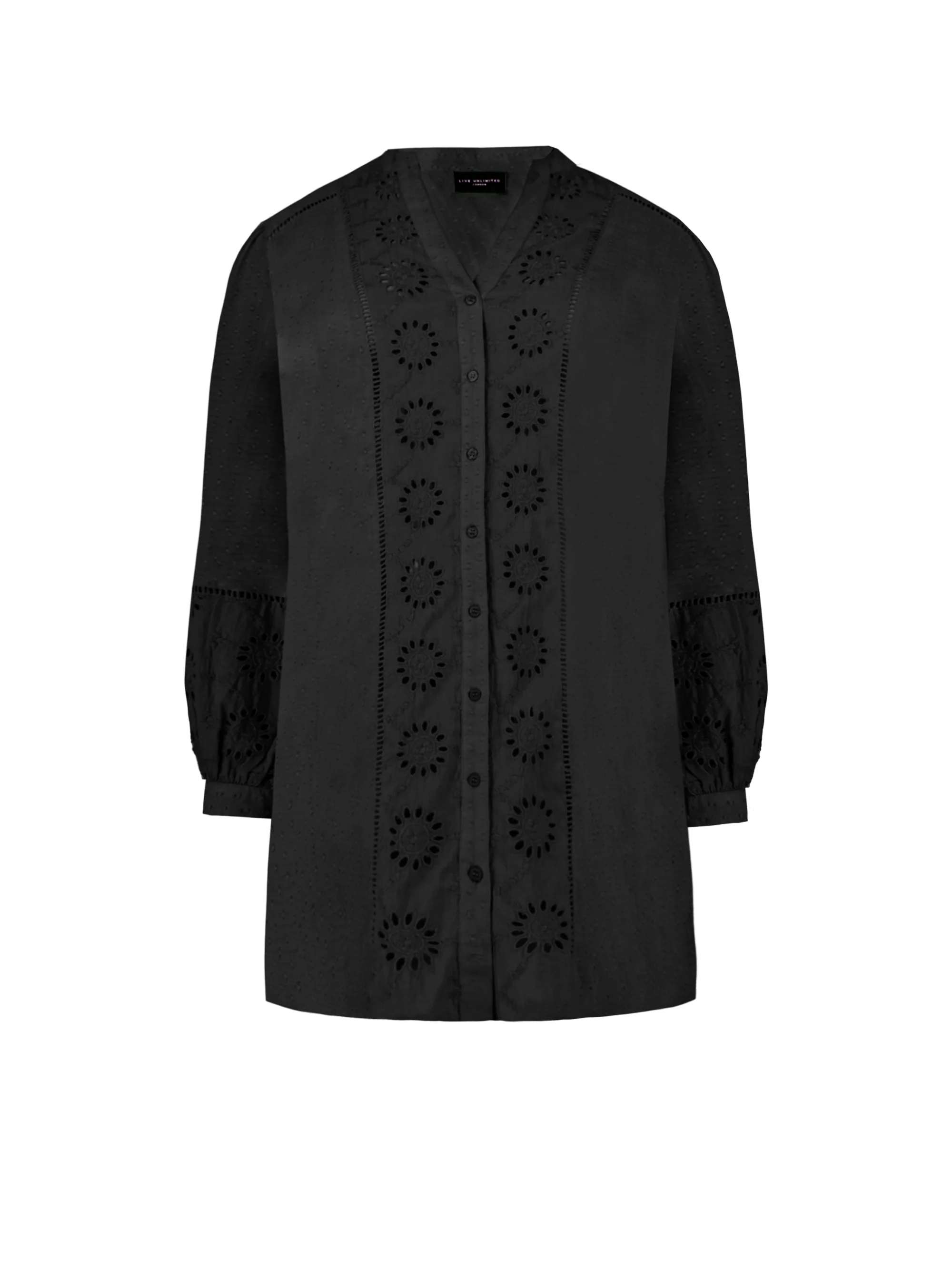 Black Cotton Broderie Shirt dress - Image 5