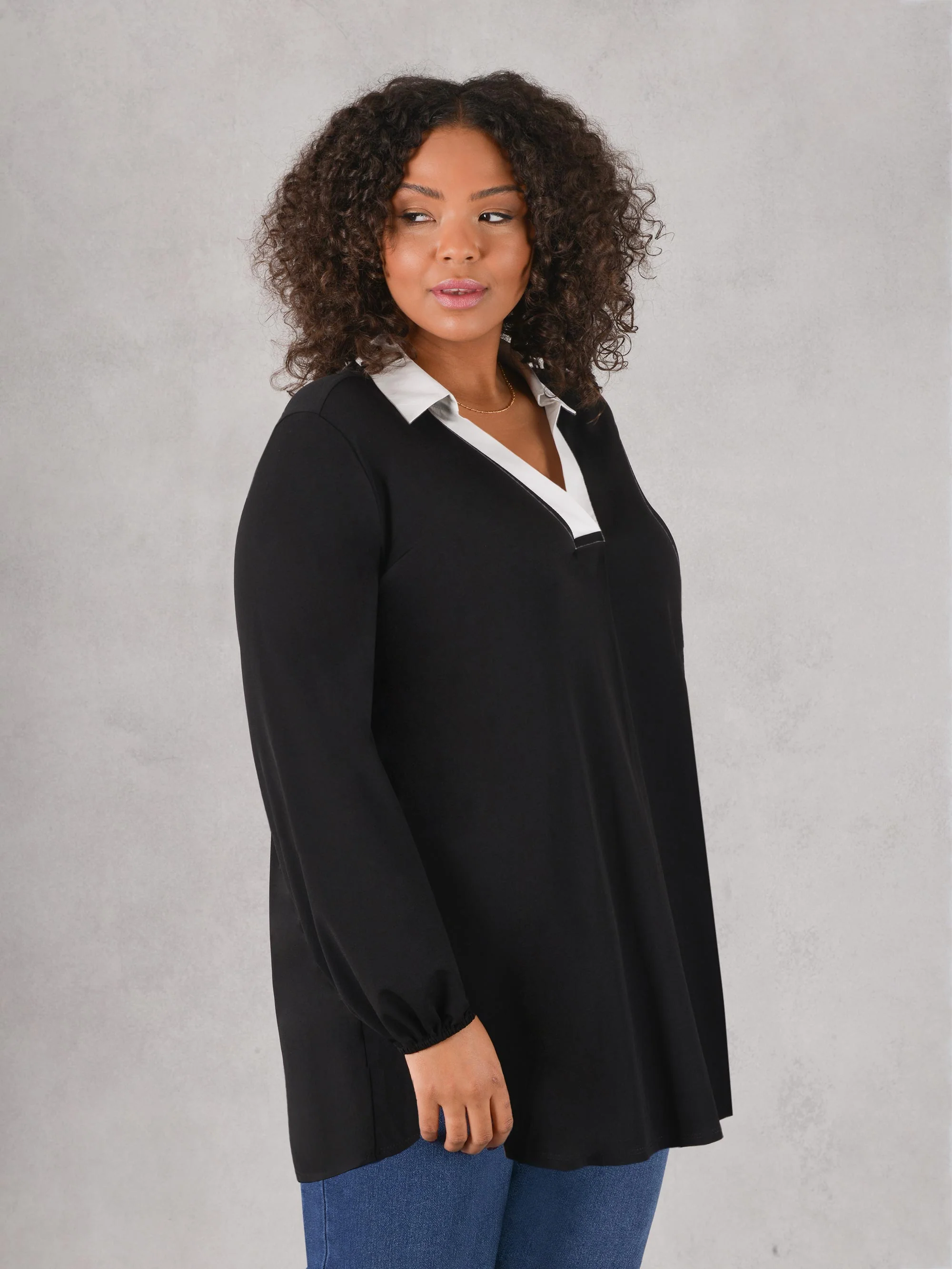 Black Cotton Collar Jersey Shirt - Image 3