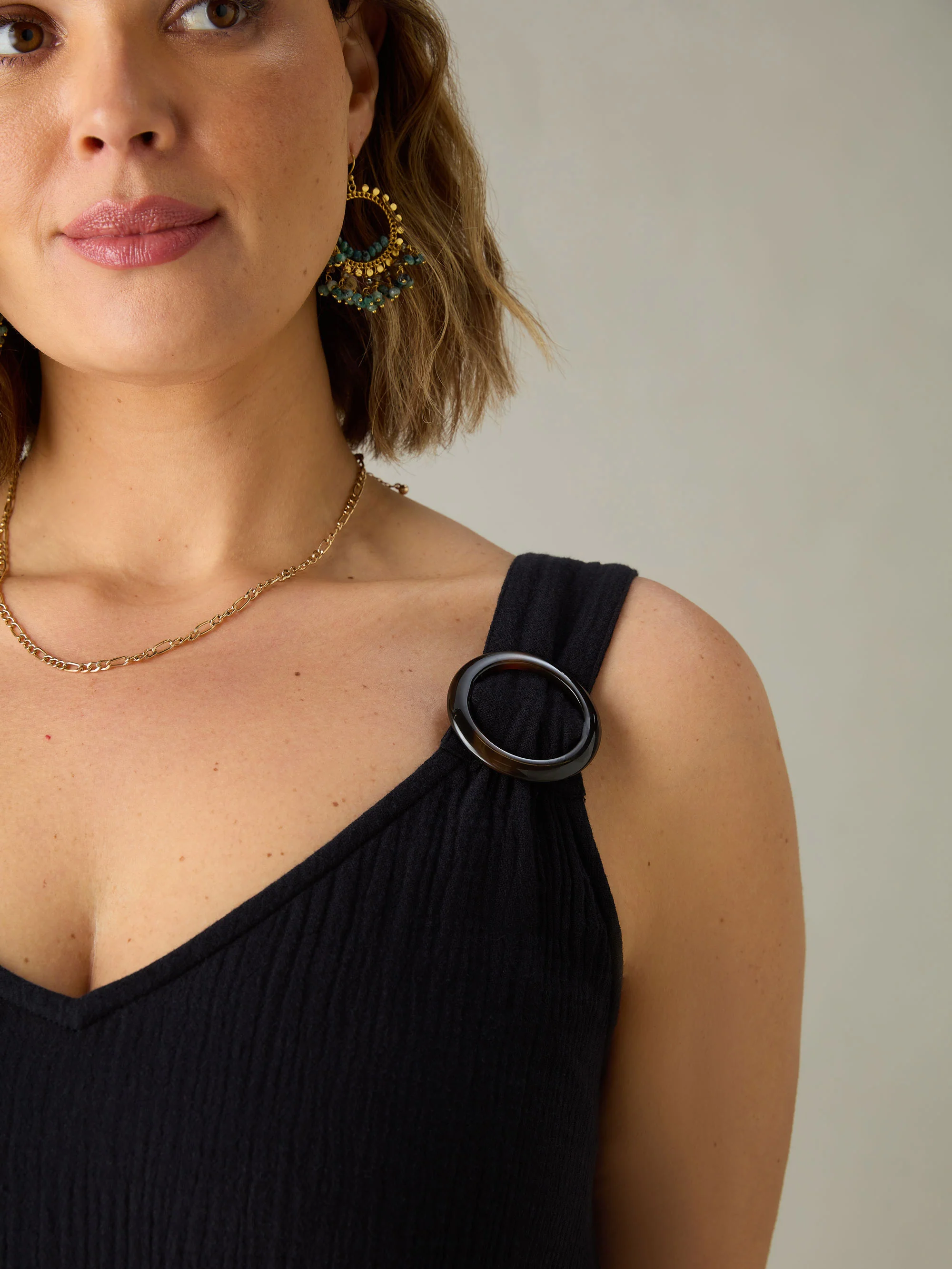 Black Cotton Crinkle Ring Detail Dress - Image 3