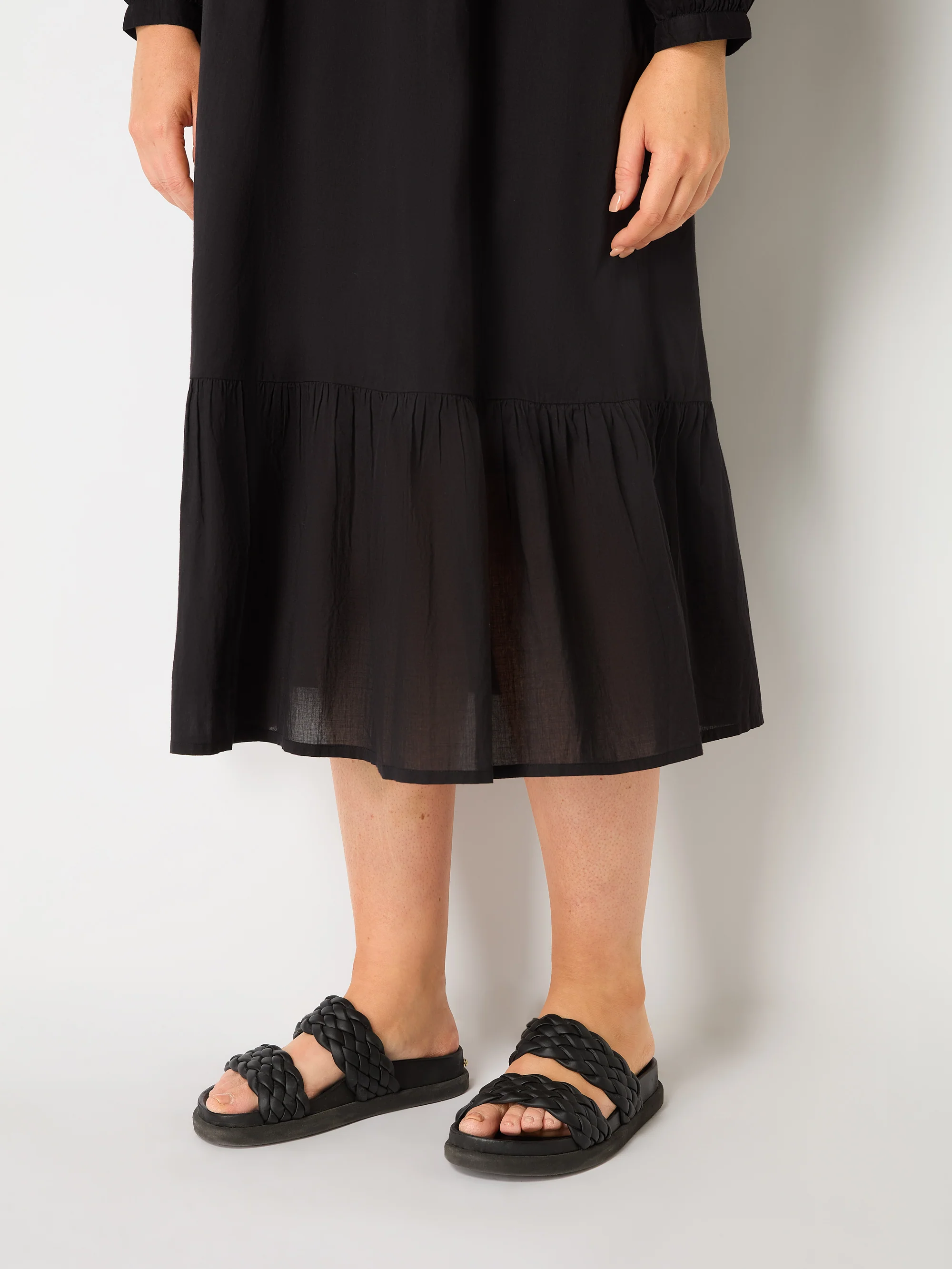 Black Cotton Cut Work Detail Dress - Image 4