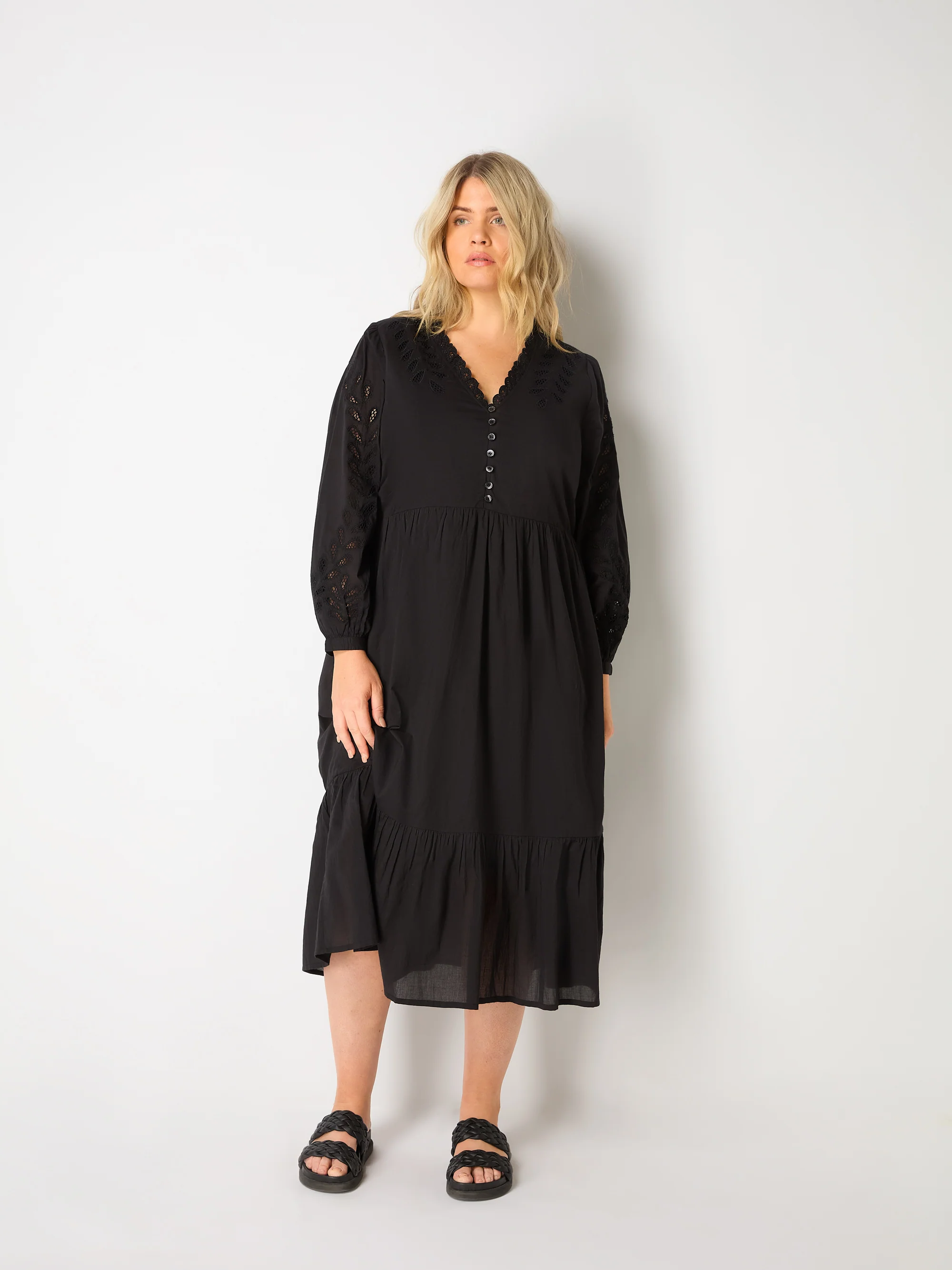 Black Cotton Cut Work Detail Dress - Image 5
