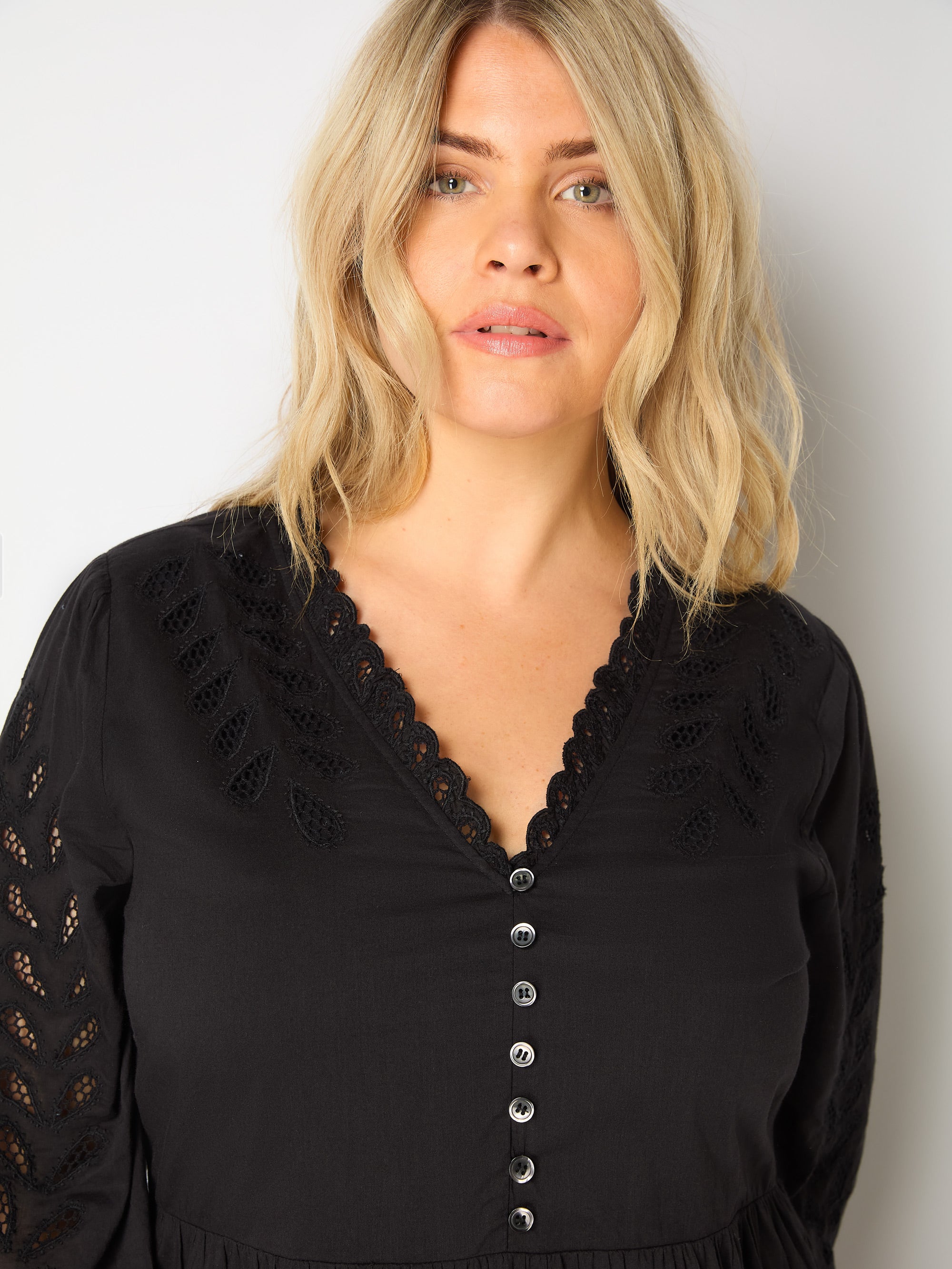 Black Cotton Cut Work Detail Dress - Image 6