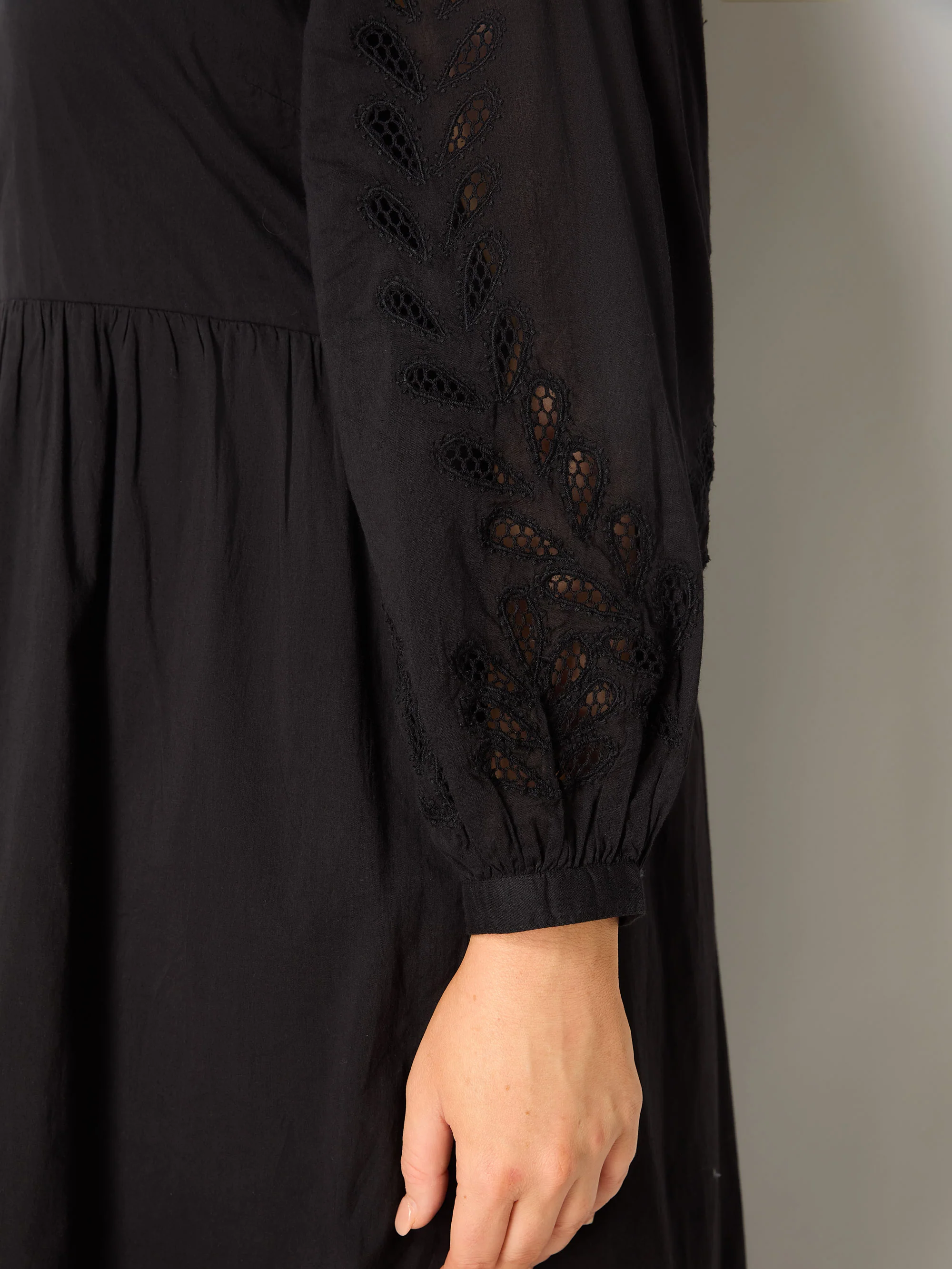 Black Cotton Cut Work Detail Dress - Image 7