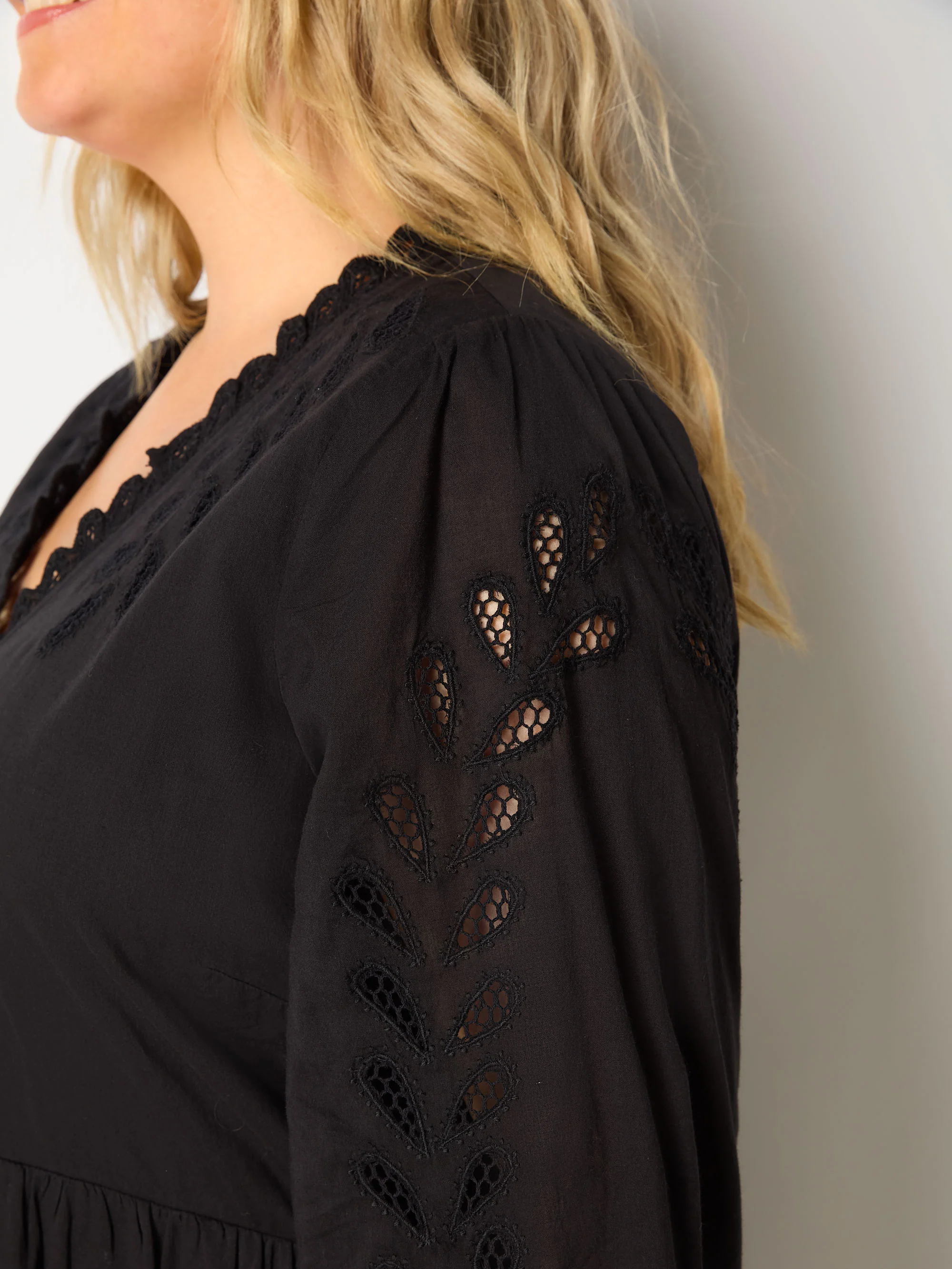 Black Cotton Cut Work Detail Dress - Image 8