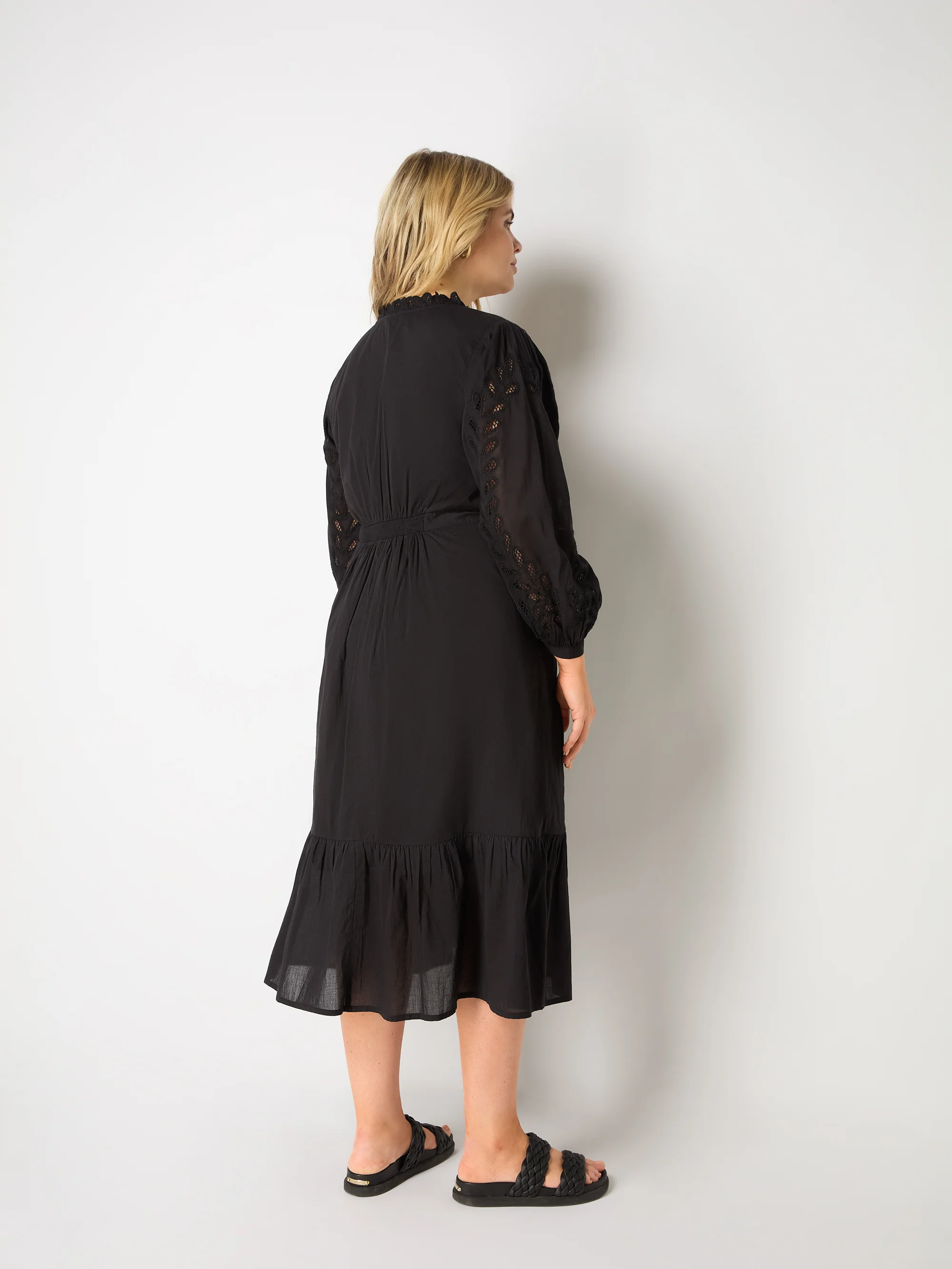 Black Cotton Cut Work Detail Dress - Image 9