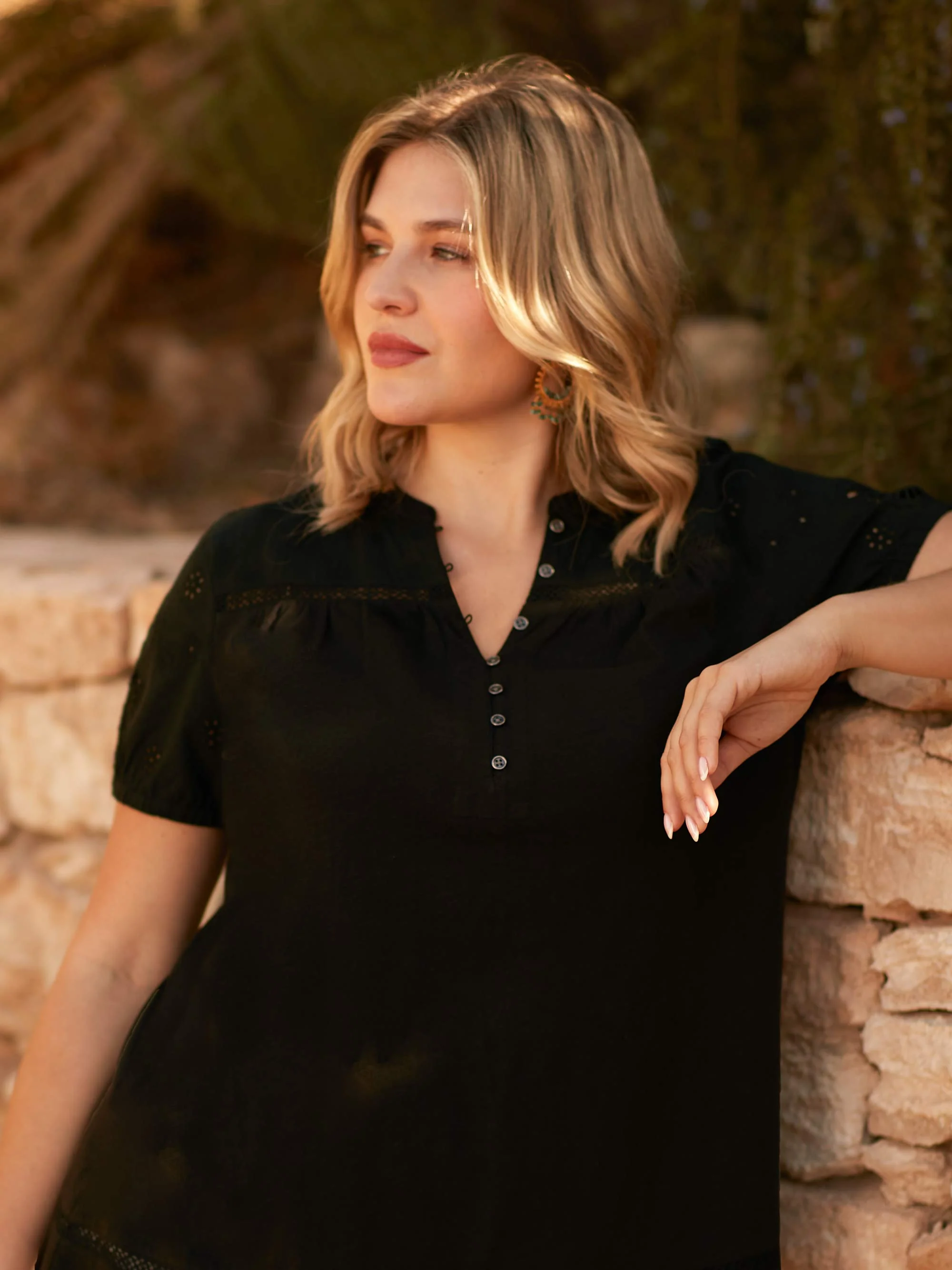 Black Cotton Jersey Broderie Blouse - Image 2