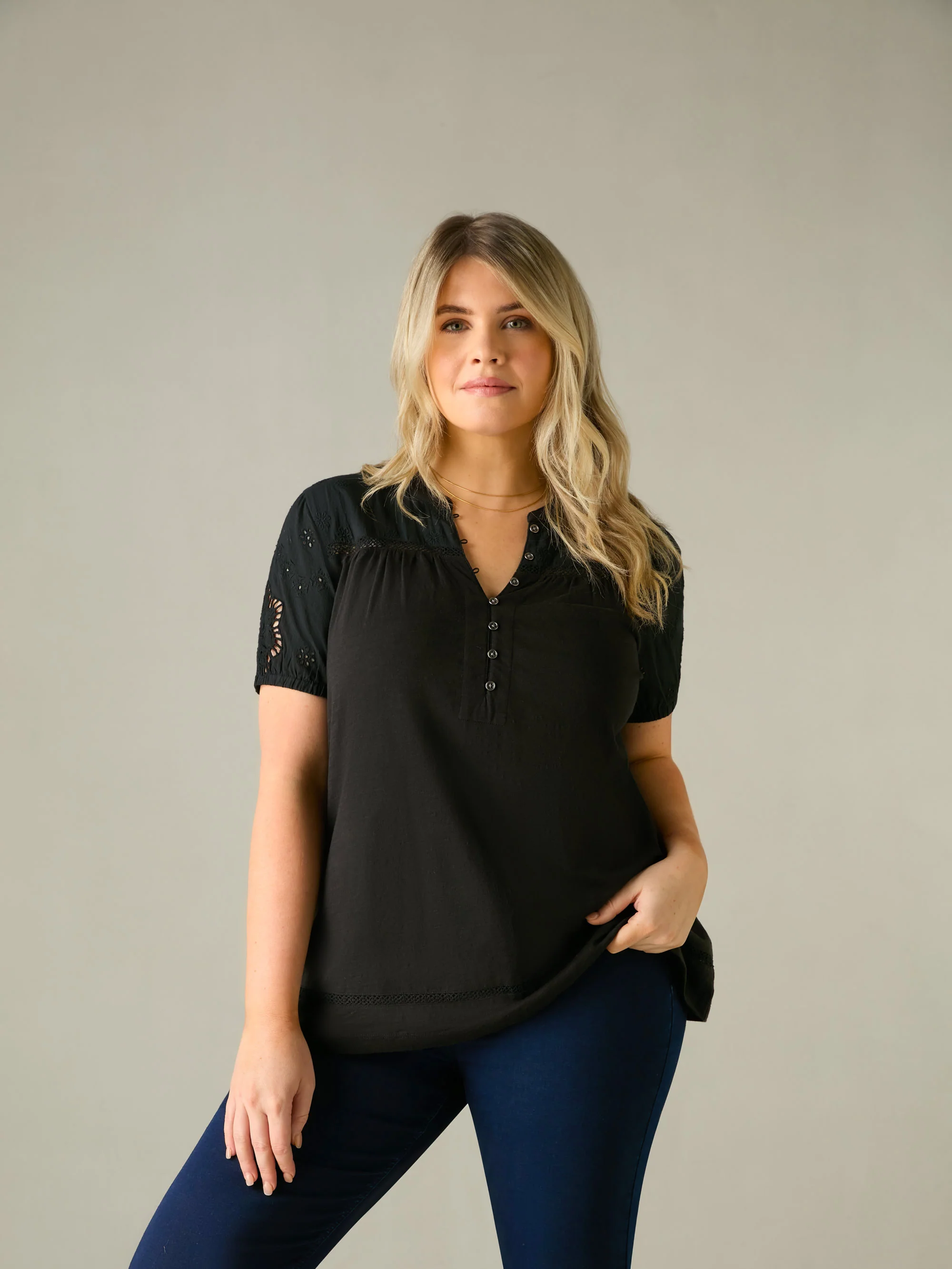 Black Cotton Jersey Broderie Blouse - Image 3