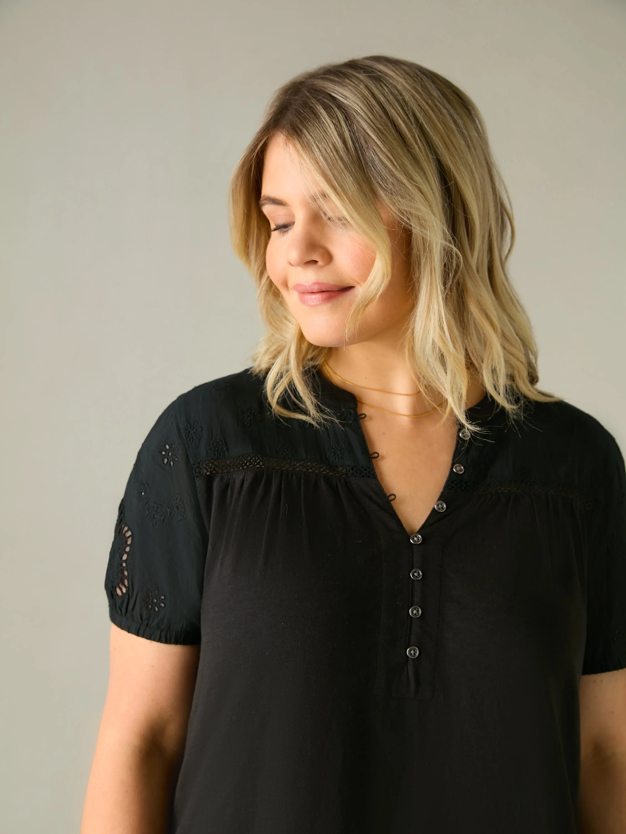 Black Cotton Jersey Broderie Blouse - Image 4