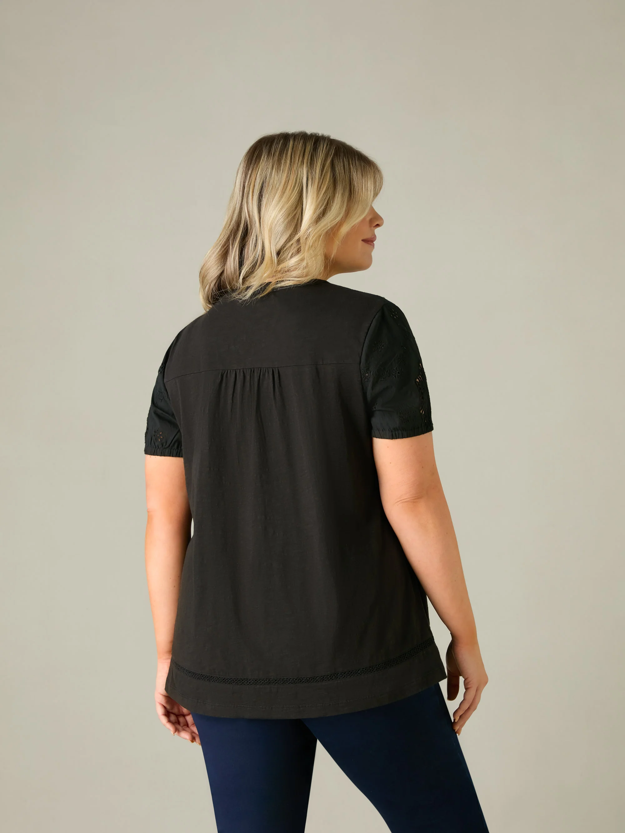 Black Cotton Jersey Broderie Blouse - Image 5