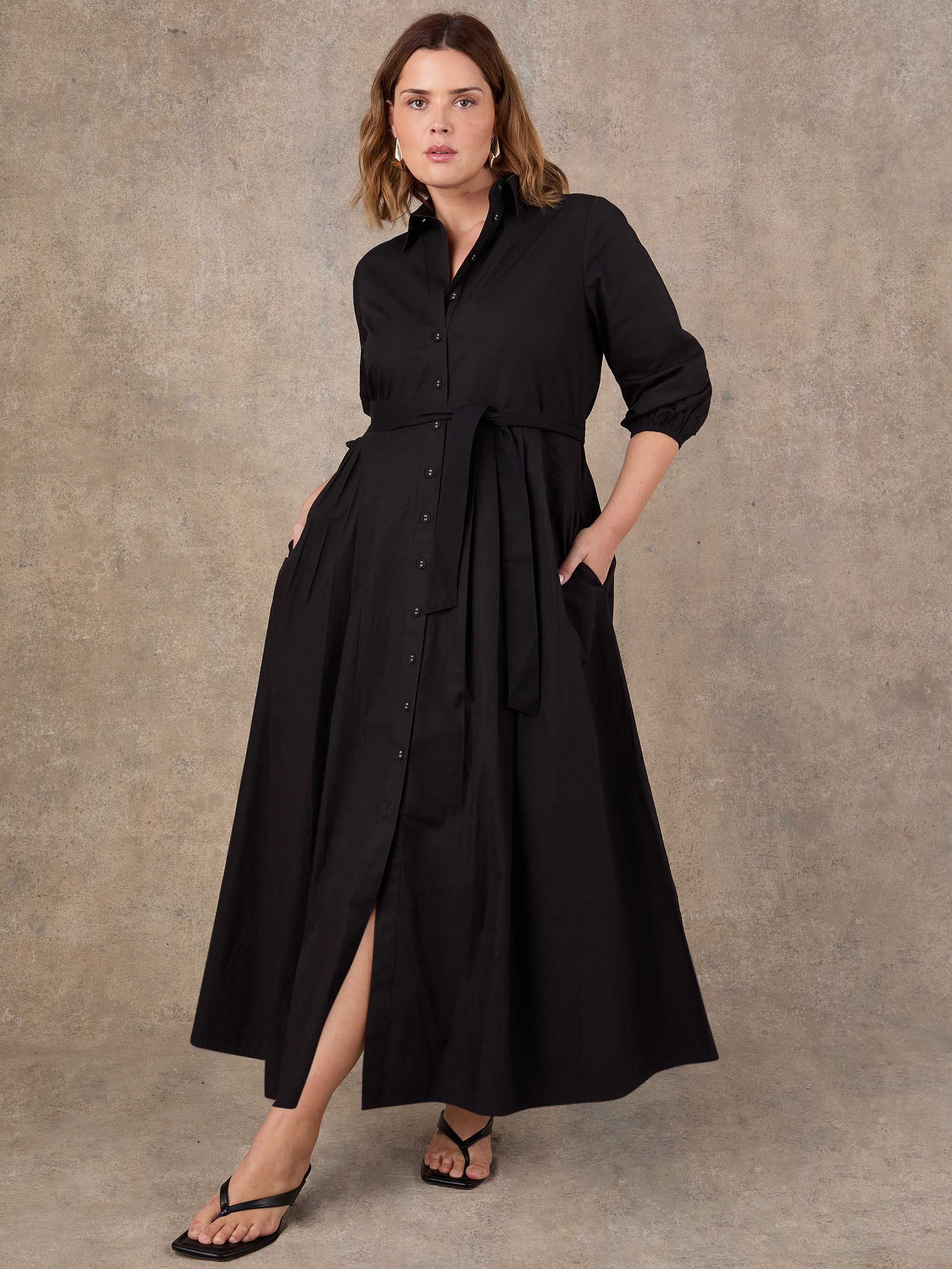 Black Cotton Poplin Shirt Maxi Dress - Image 4
