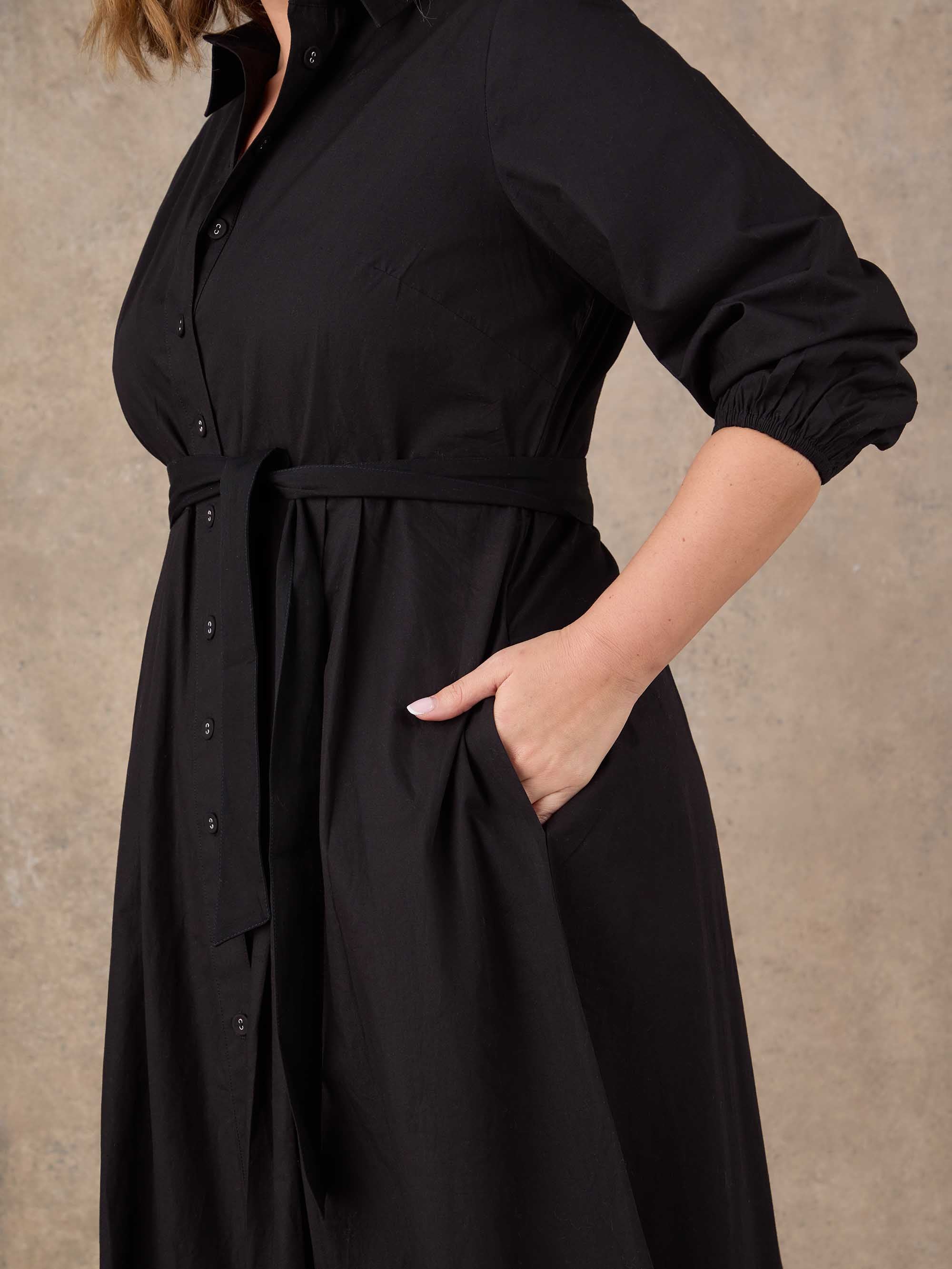 Black Cotton Poplin Shirt Maxi Dress - Image 5