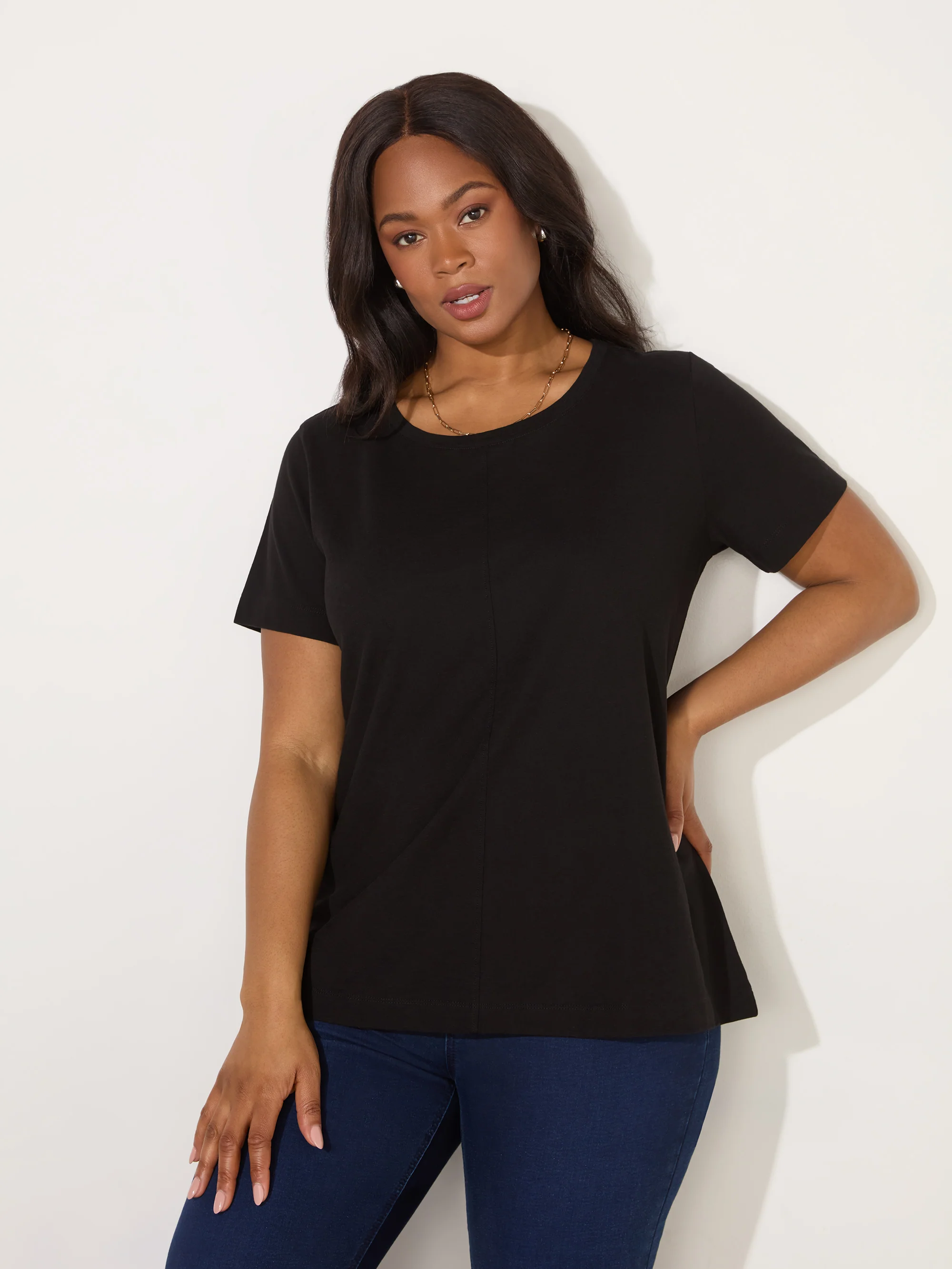 Black Cotton Slub Crew Neck T-Shirt - Image 2