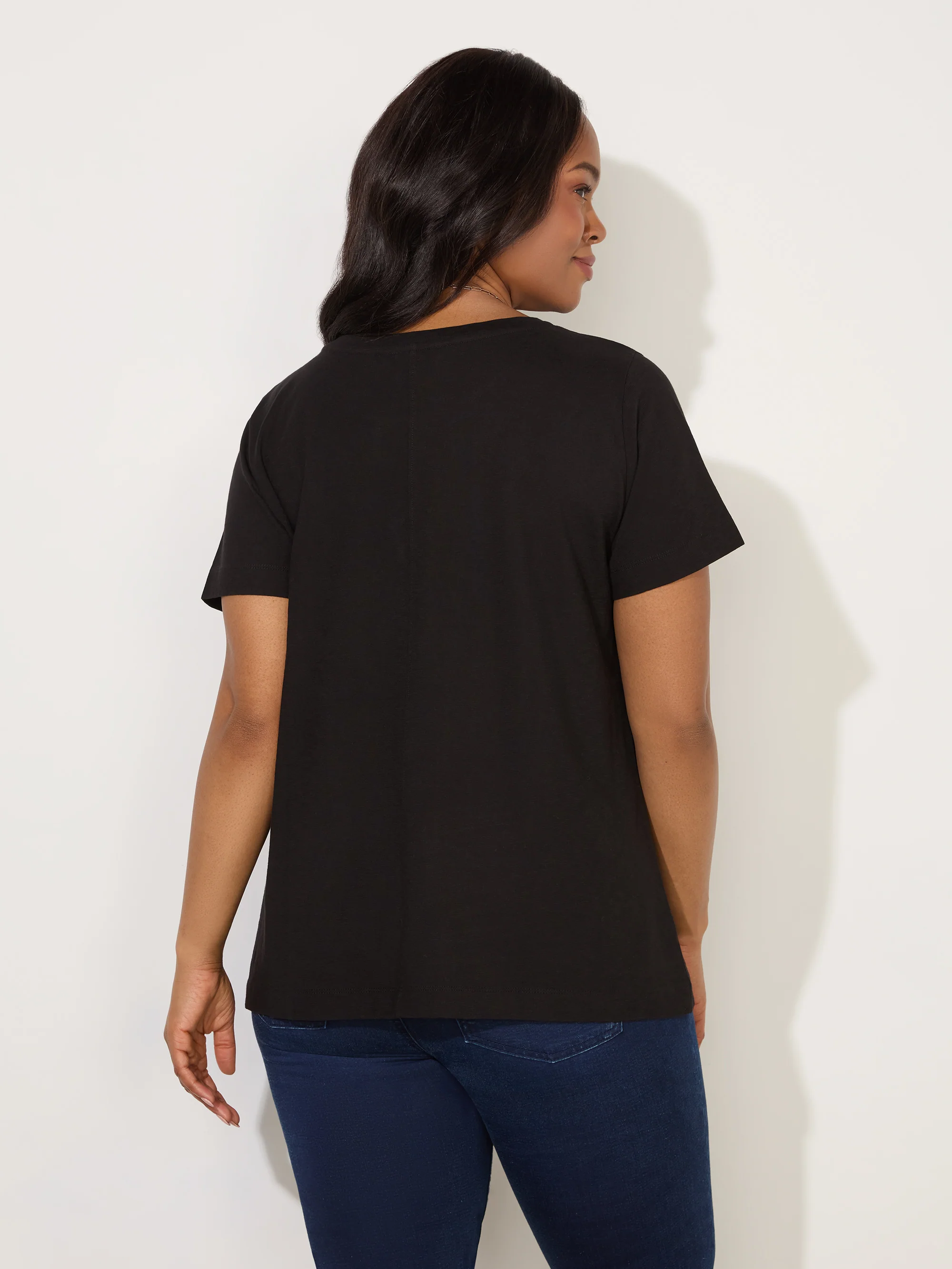 Black Cotton Slub Crew Neck T-Shirt - Image 3