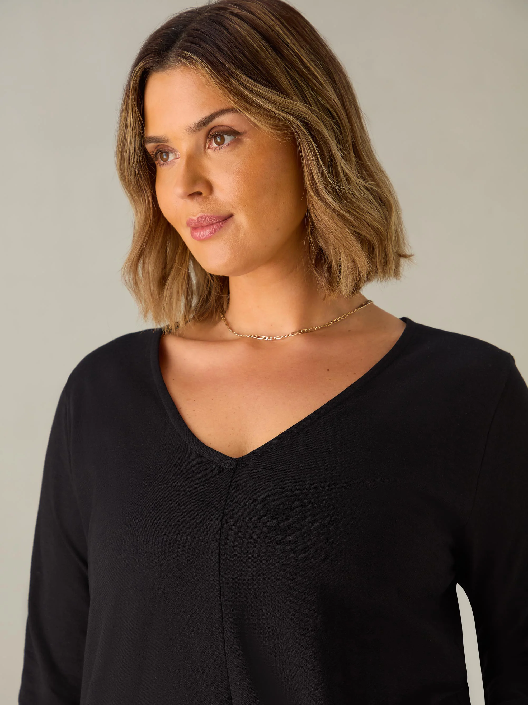 Black Cotton Slub Long Sleeve Longline T-Shirt - Image 2