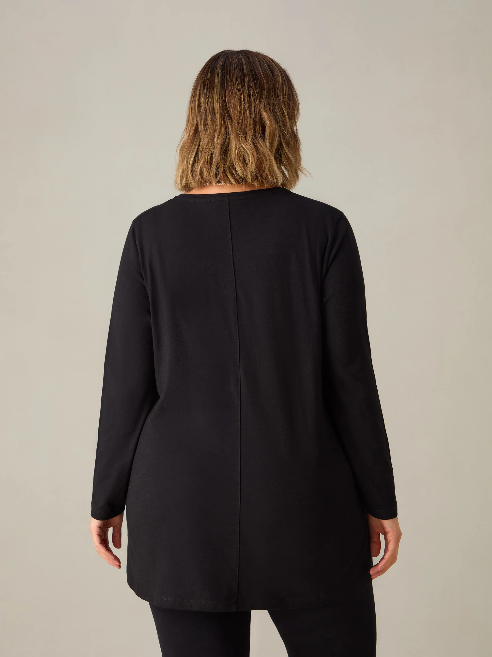 Black Cotton Slub Long Sleeve Longline T-Shirt - Image 3
