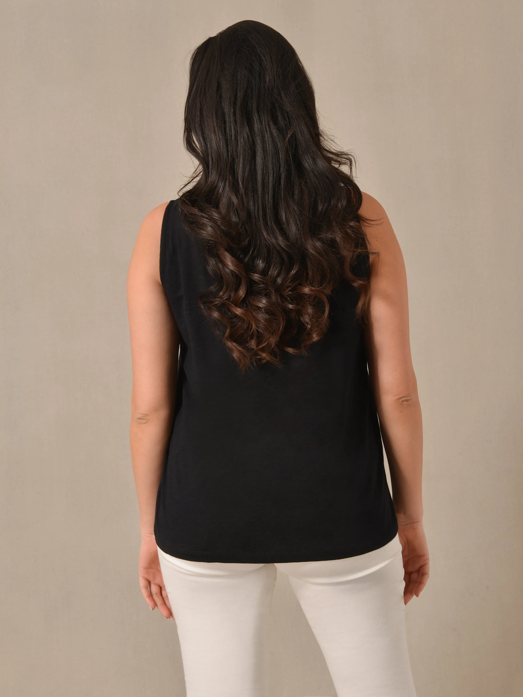 Black Cotton Slub Round Neck Vest - Image 2