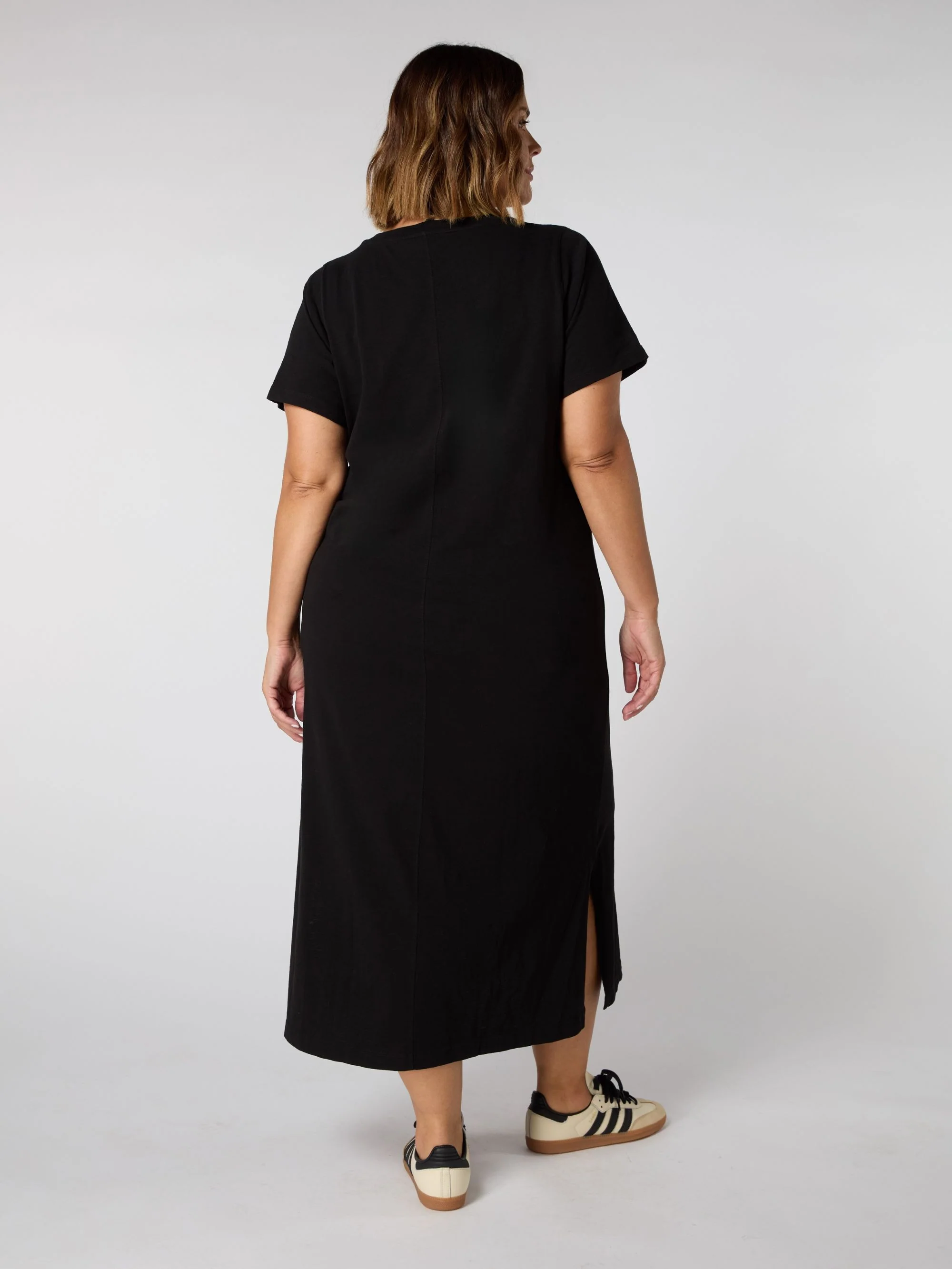 Black Cotton Slub T-Shirt Dress - Image 3