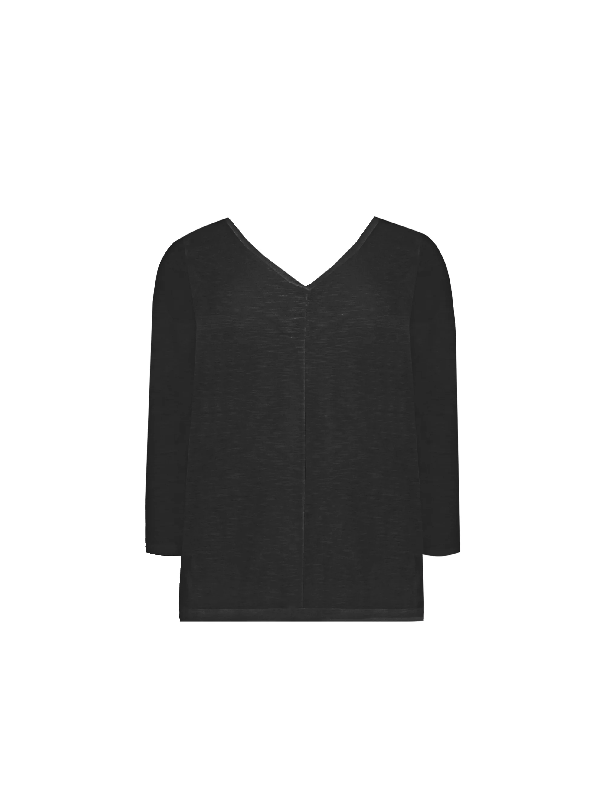 Black Cotton Slub V-Neck Long Sleeve T-Shirt - Image 4