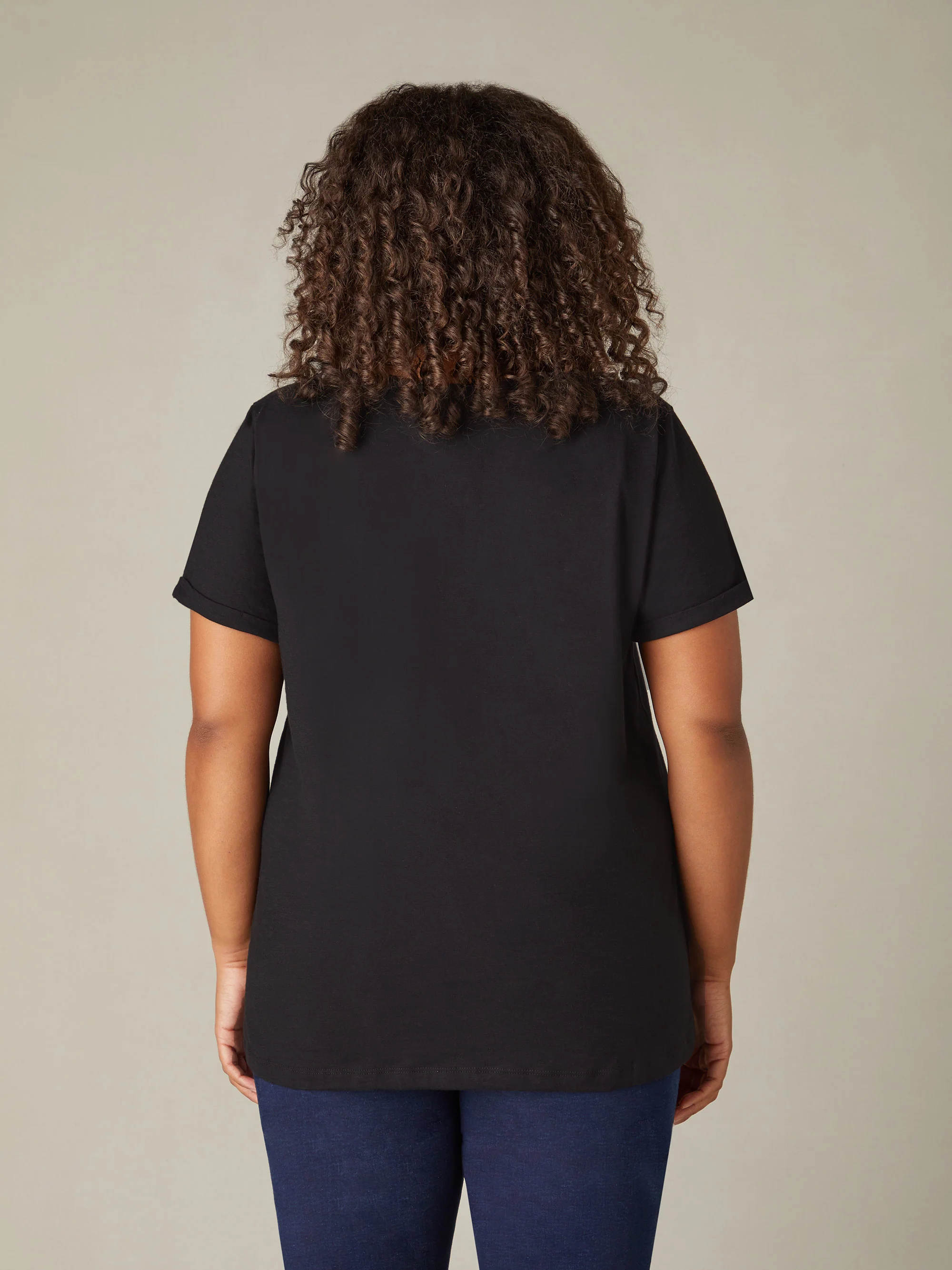 Black Cotton Slub V-Neck Longline T-Shirt - Image 3