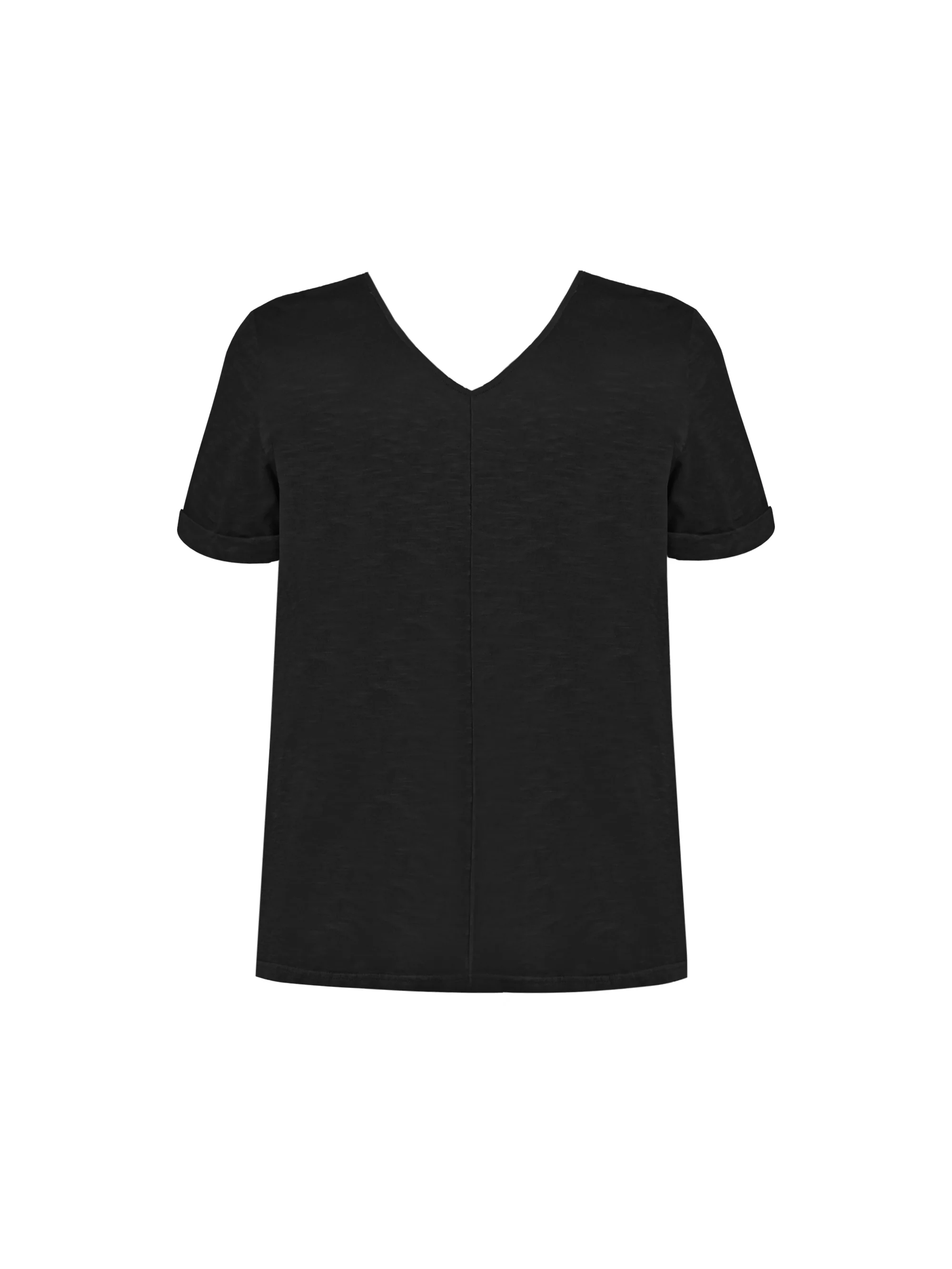 Black Cotton Slub V-Neck Longline T-Shirt - Image 4