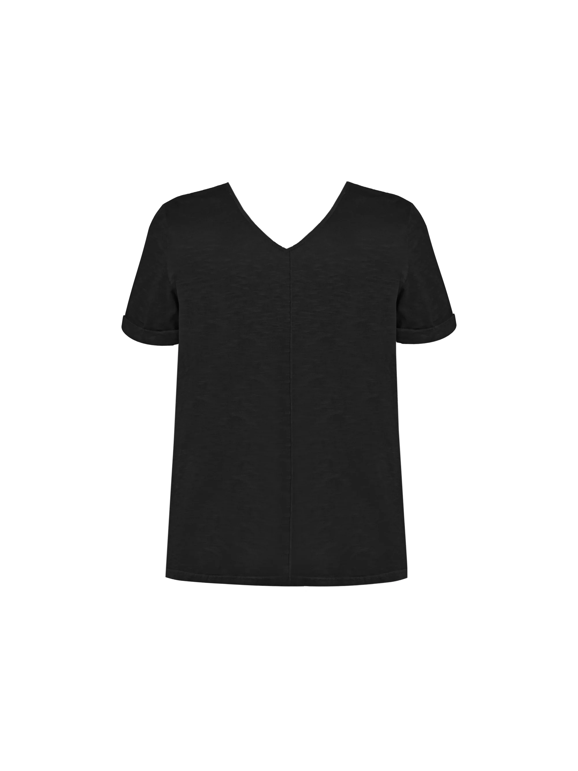 Black Cotton Slub V-Neck T-Shirt - Image 4